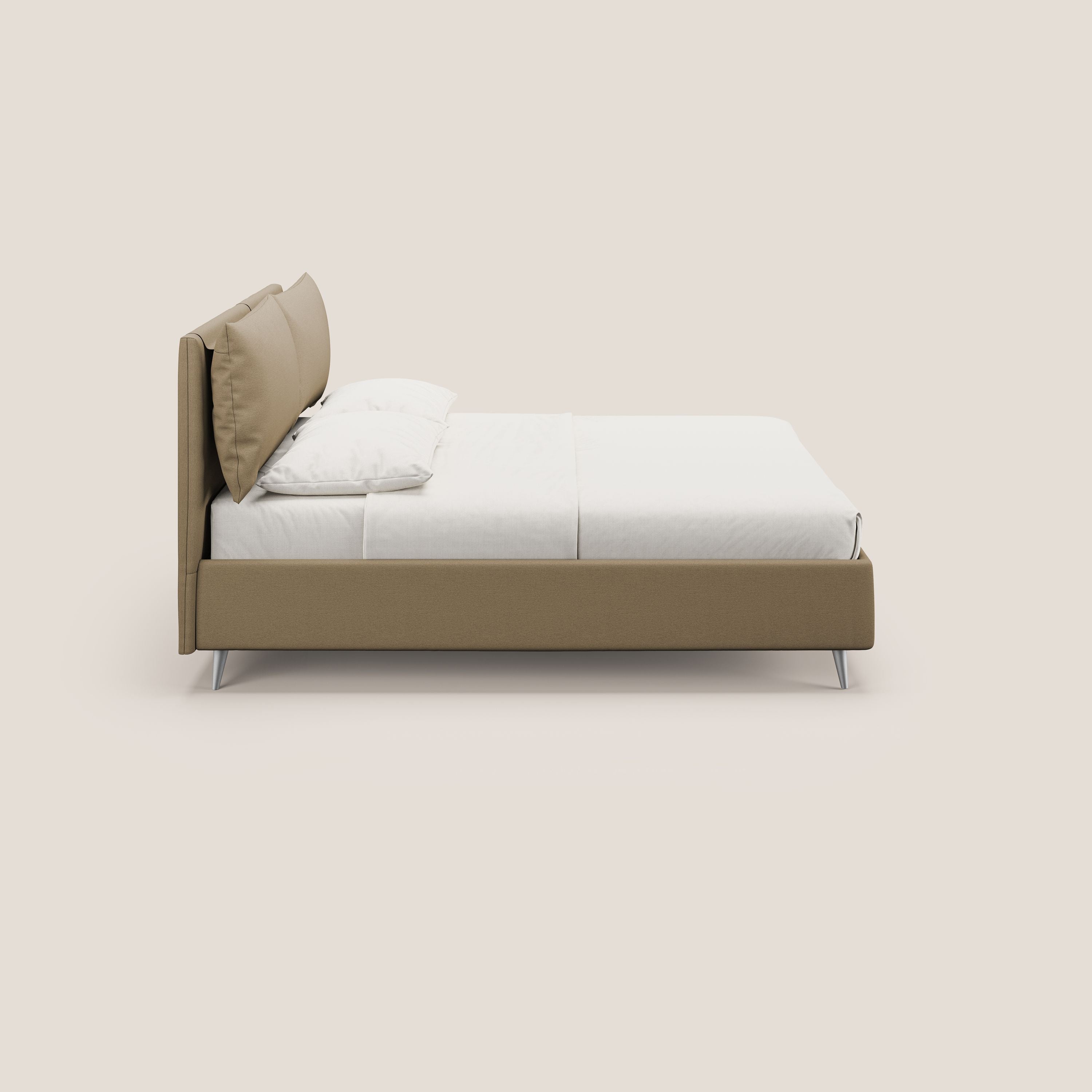 Elsa letto imbottito con vano contenitore in tessuto smacchiabile T05 beige - divani.store