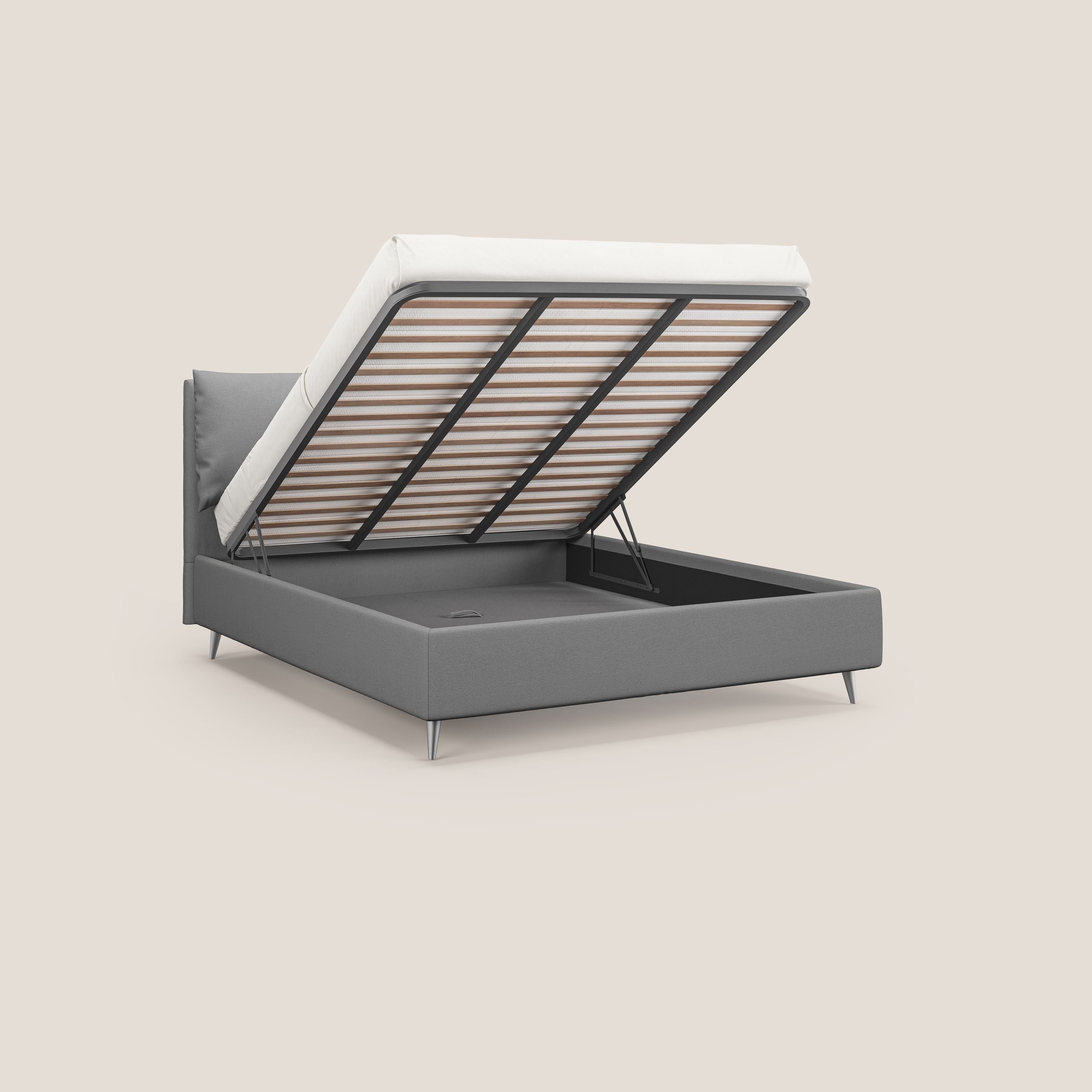 Elsa letto imbottito con vano contenitore in tessuto smacchiabile T05 grigio - divani.store