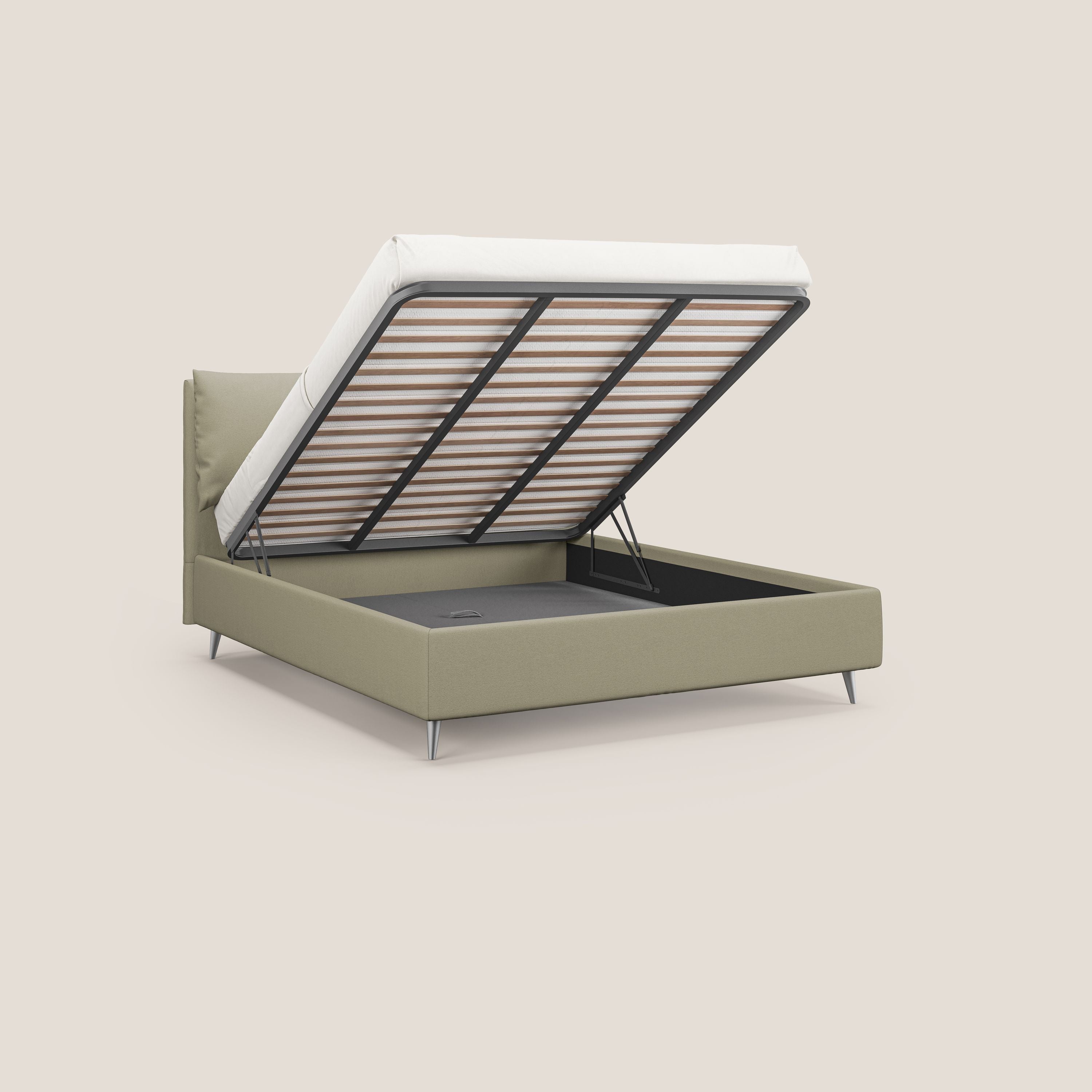 Elsa letto imbottito con vano contenitore in tessuto smacchiabile T05 panna - divani.store