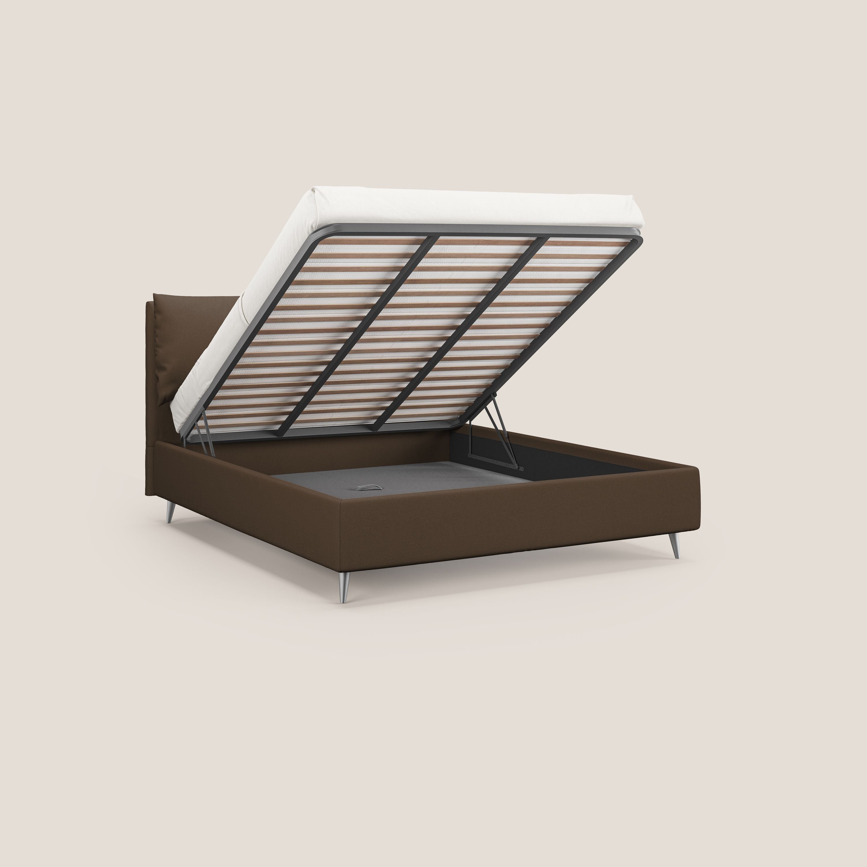 Elsa letto imbottito con vano contenitore in tessuto smacchiabile T05 marrone - divani.store