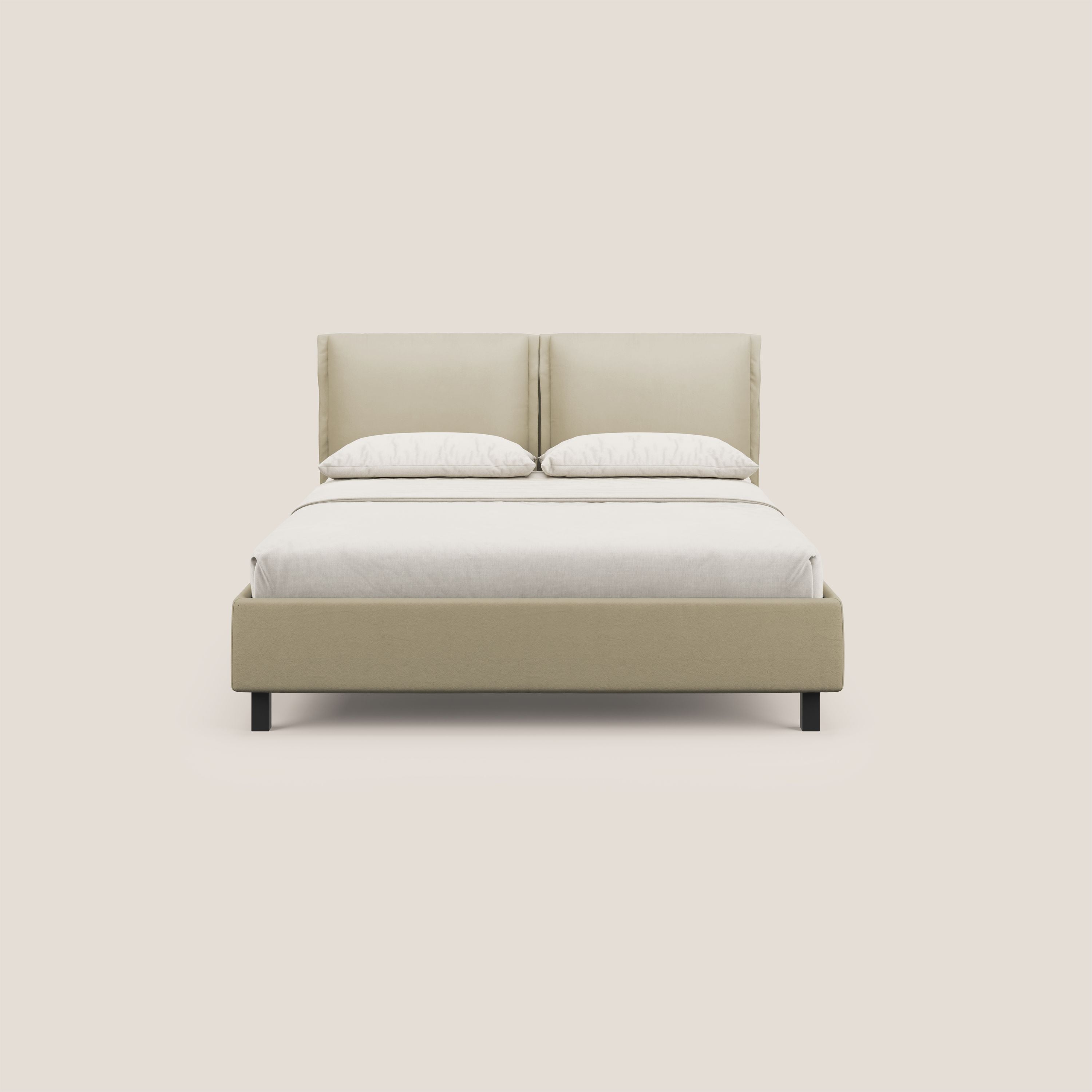 Emma letto contenitore con cuscini mobili in microfibra smacchiabile T11 panna - divani.store