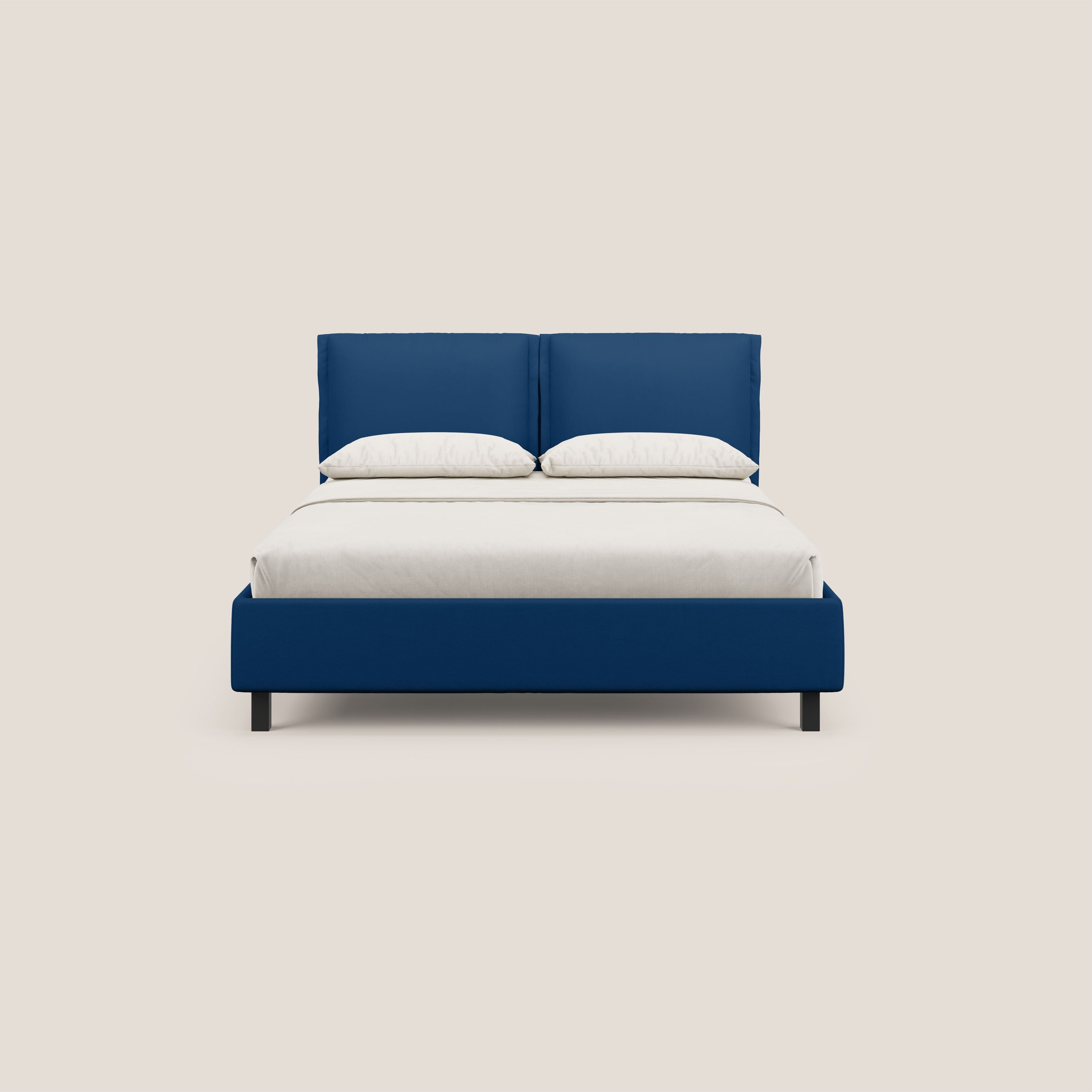 Emma letto contenitore con cuscini mobili in microfibra smacchiabile T11 blu - divani.store