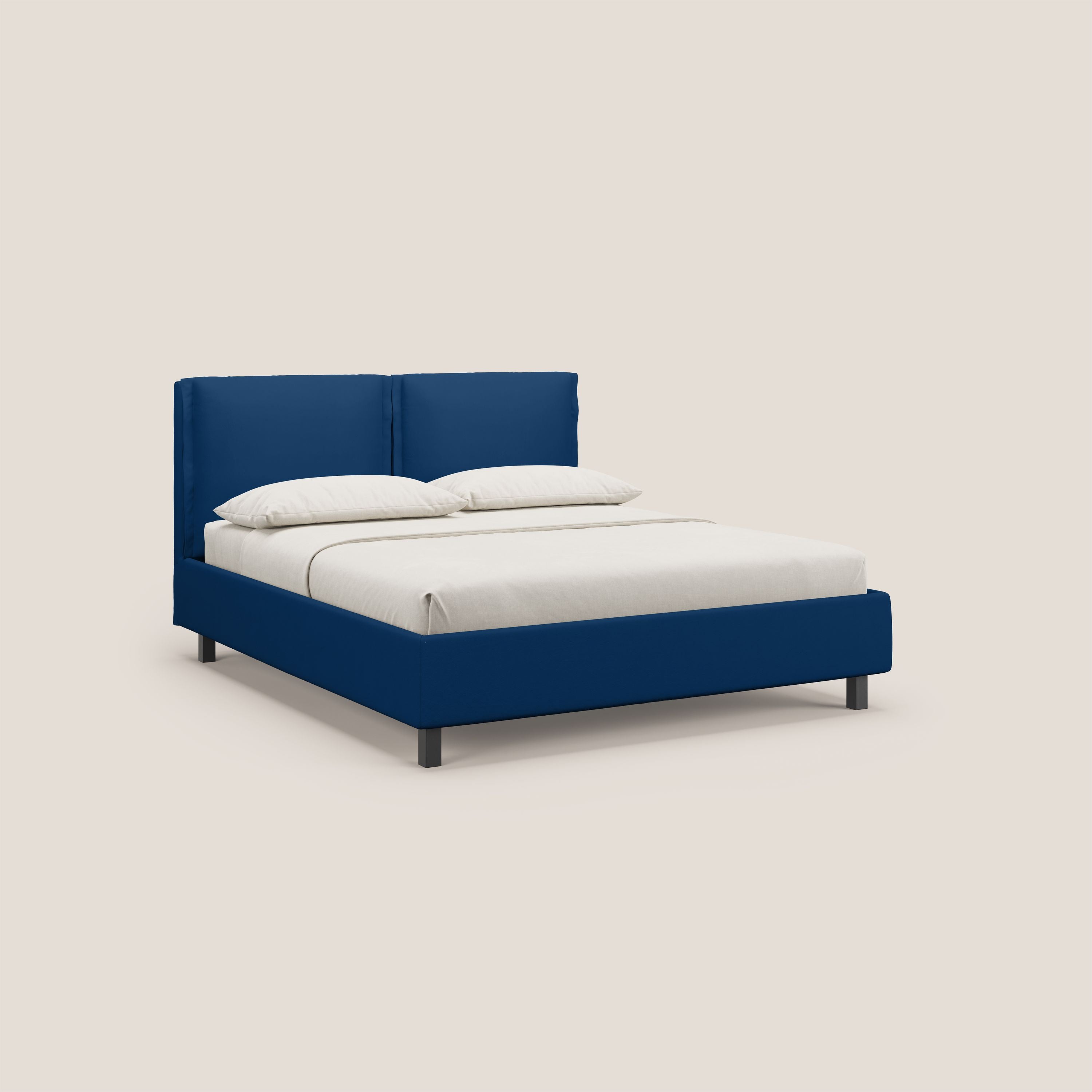 Emma letto contenitore con cuscini mobili in microfibra smacchiabile T11 blu - divani.store