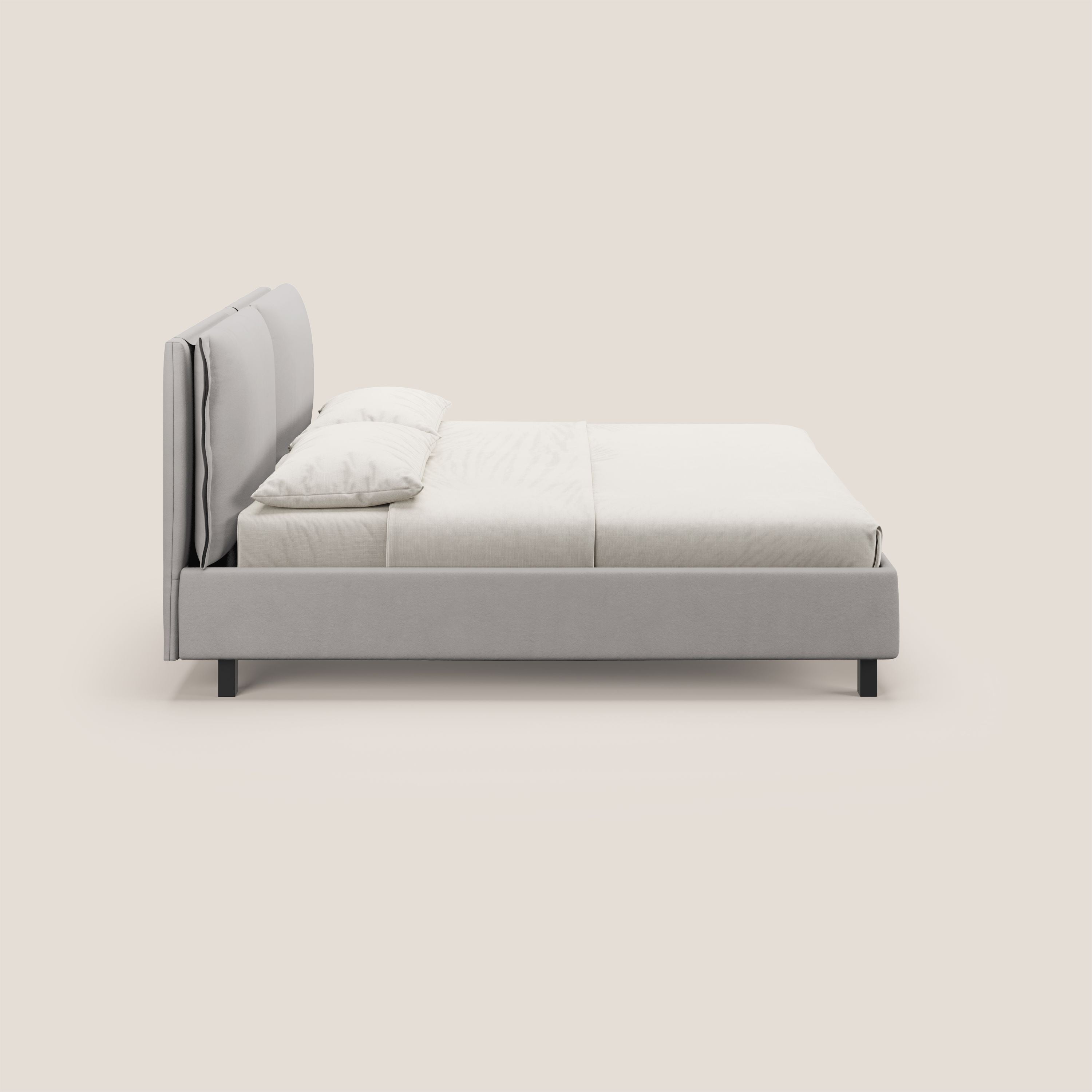Emma letto contenitore con cuscini mobili in microfibra smacchiabile T11 grigio chiaro - divani.store