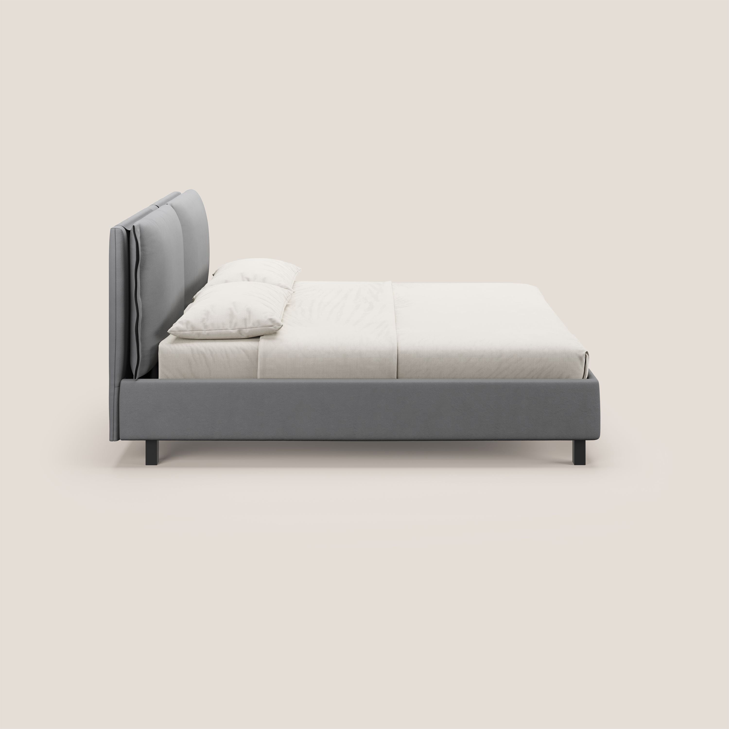 Emma letto contenitore con cuscini mobili in microfibra smacchiabile T11 grigio - divani.store