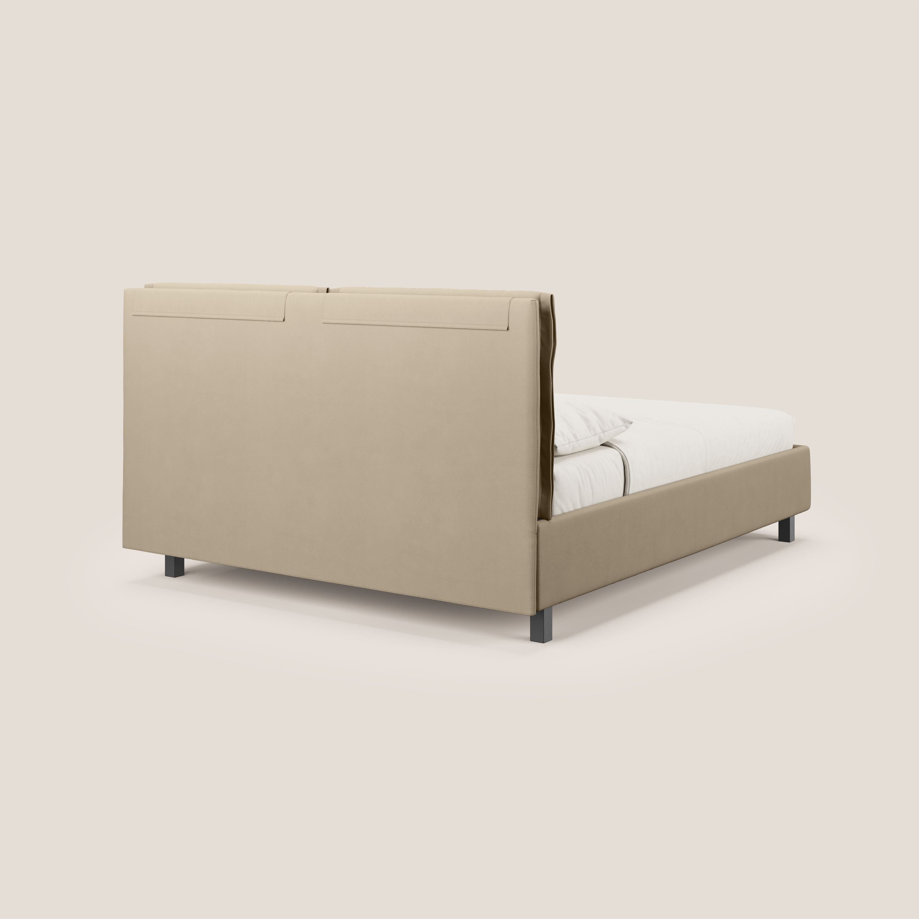 Emma letto contenitore con cuscini mobili in microfibra smacchiabile T11 tortora - divani.store