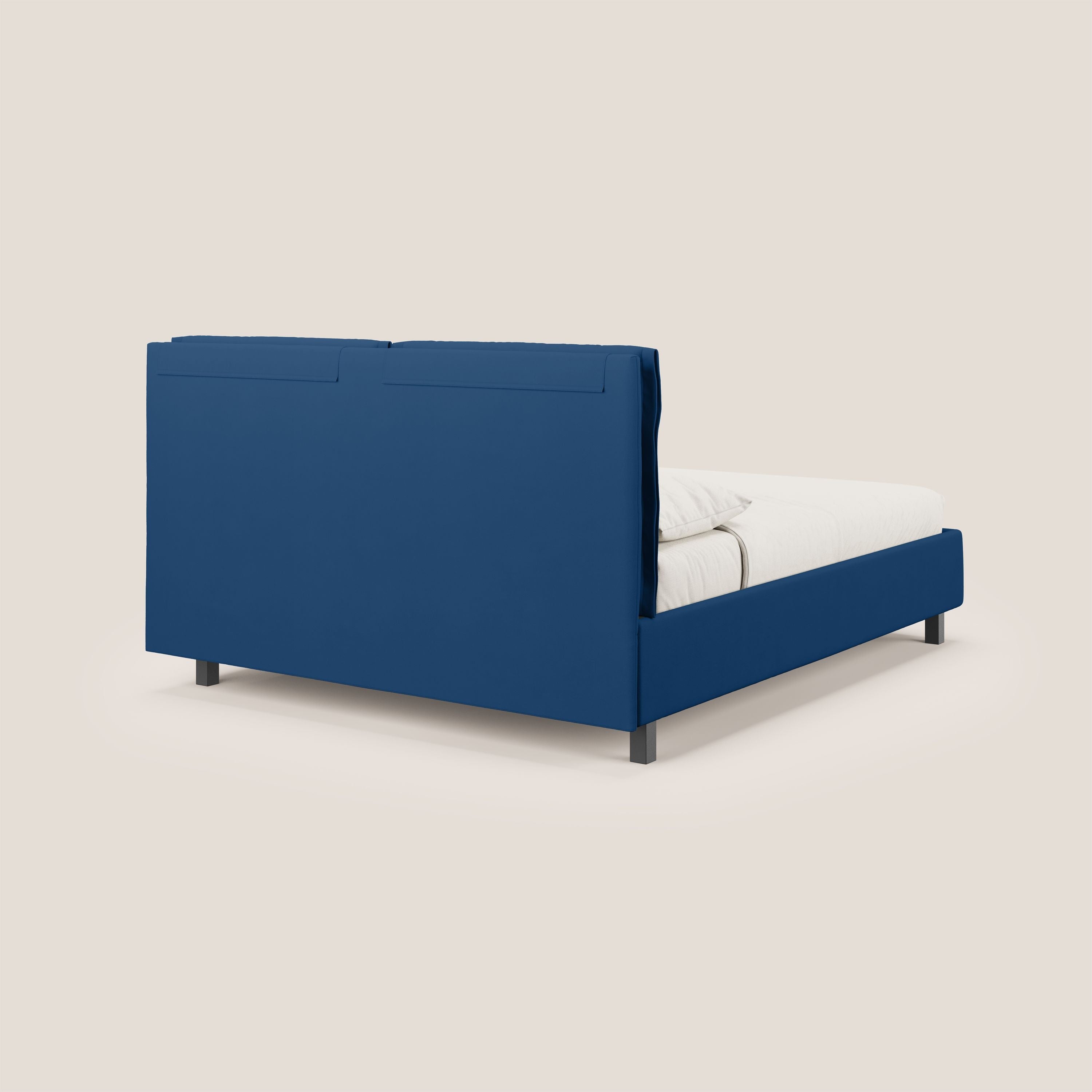 Emma letto contenitore con cuscini mobili in microfibra smacchiabile T11 blu - divani.store