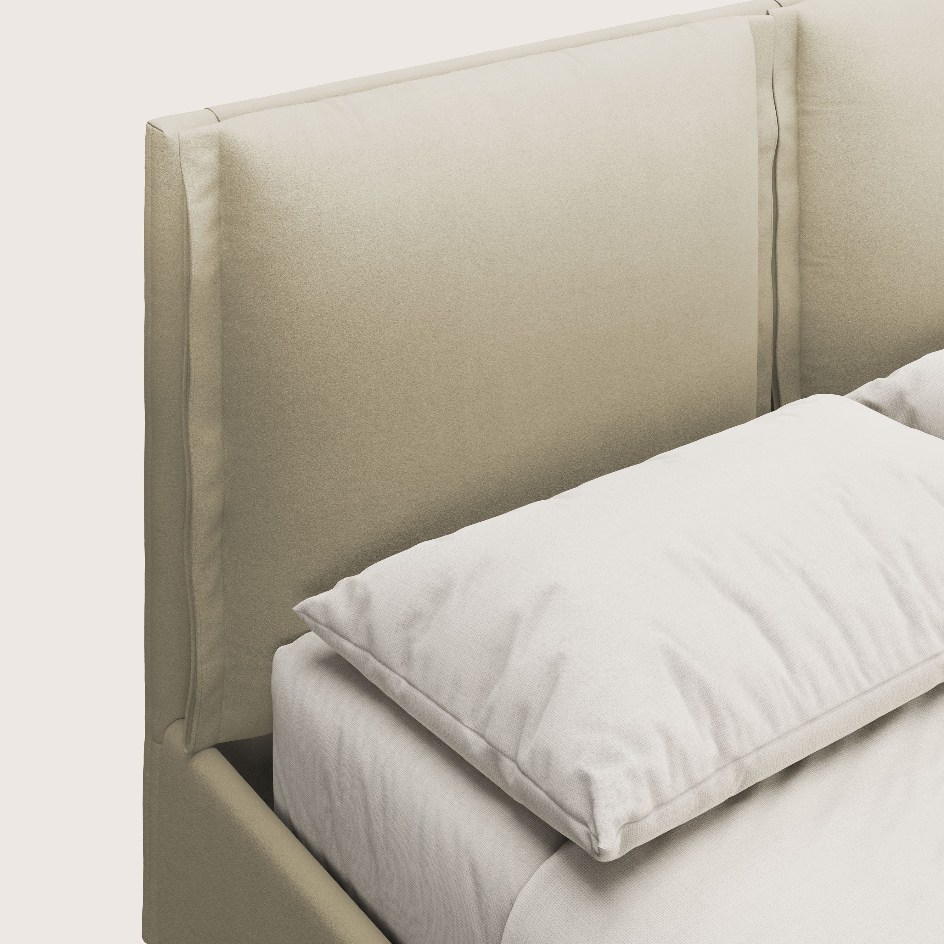 Emma letto contenitore con cuscini mobili in microfibra smacchiabile T11 panna - divani.store