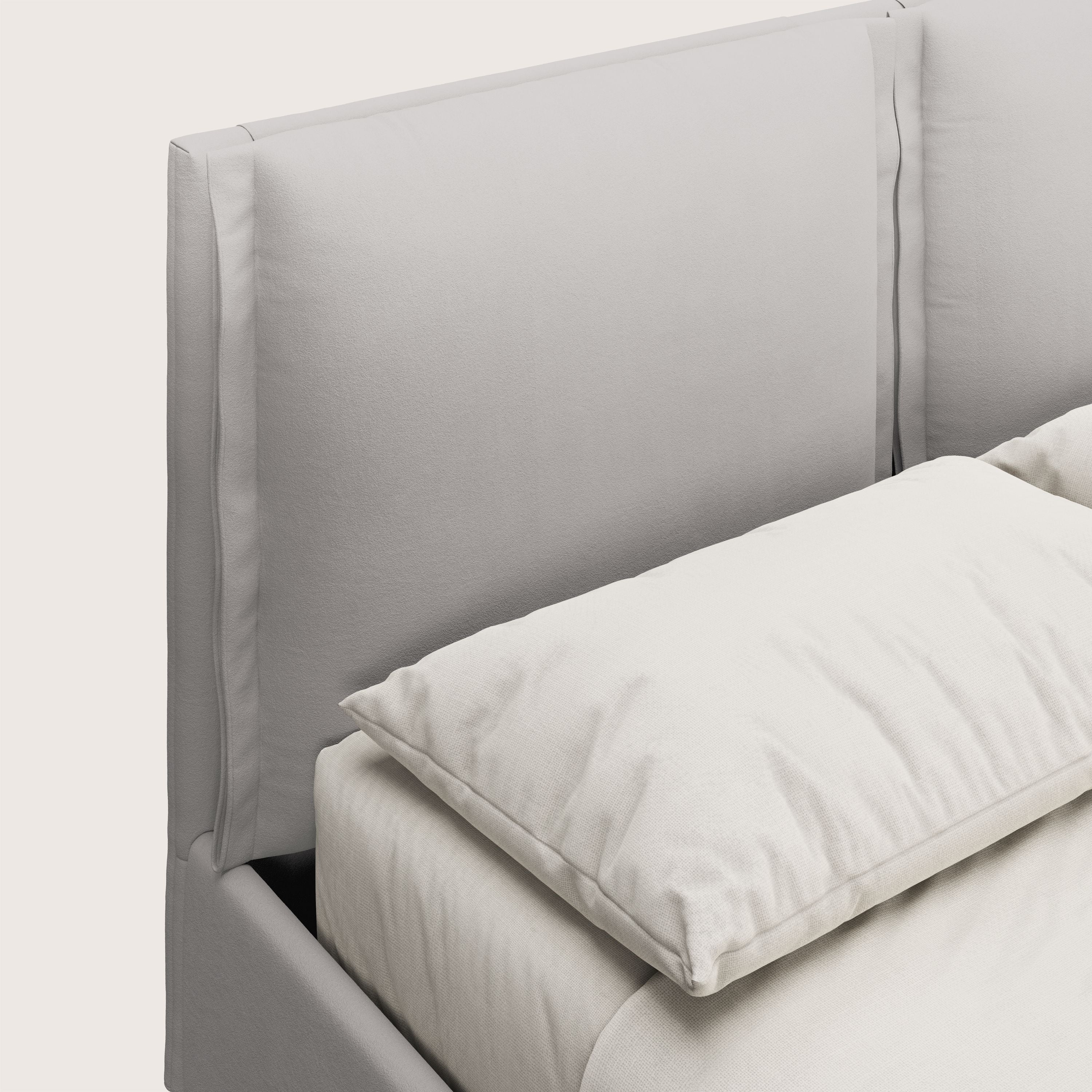 Emma letto contenitore con cuscini mobili in microfibra smacchiabile T11 grigio chiaro - divani.store