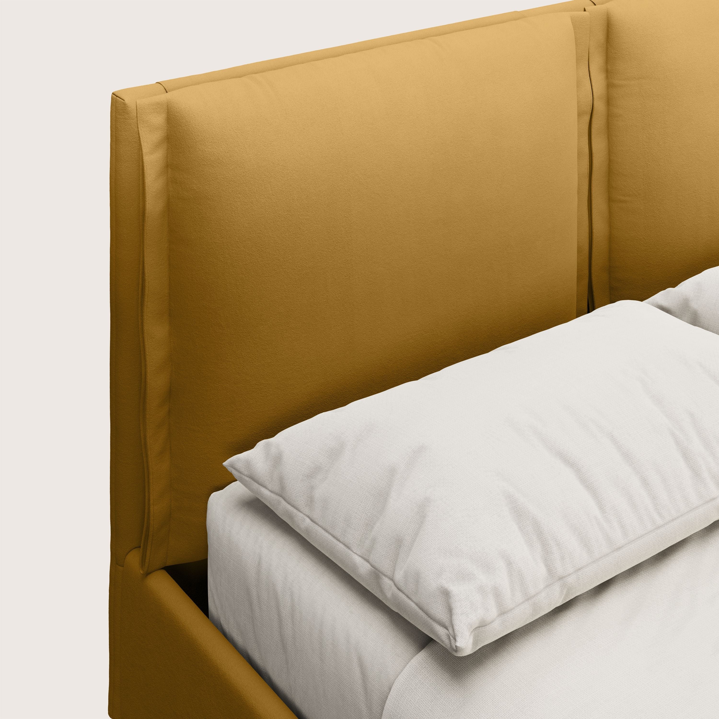 Emma letto contenitore con cuscini mobili in microfibra smacchiabile T11 giallo - divani.store