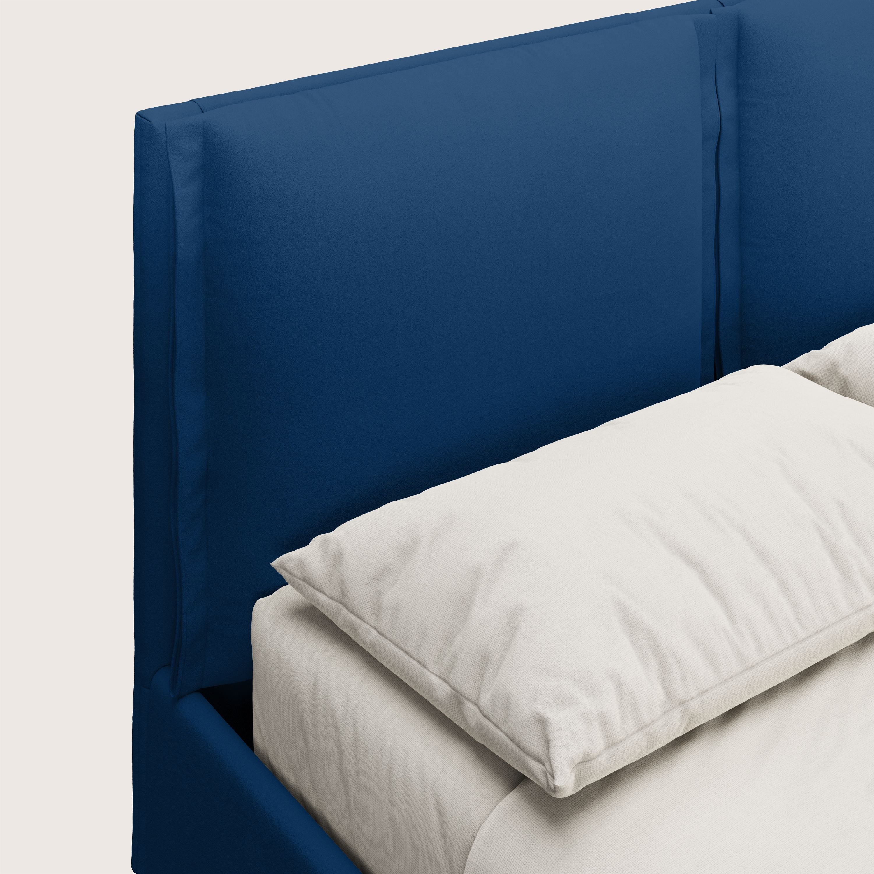 Emma letto contenitore con cuscini mobili in microfibra smacchiabile T11 blu - divani.store