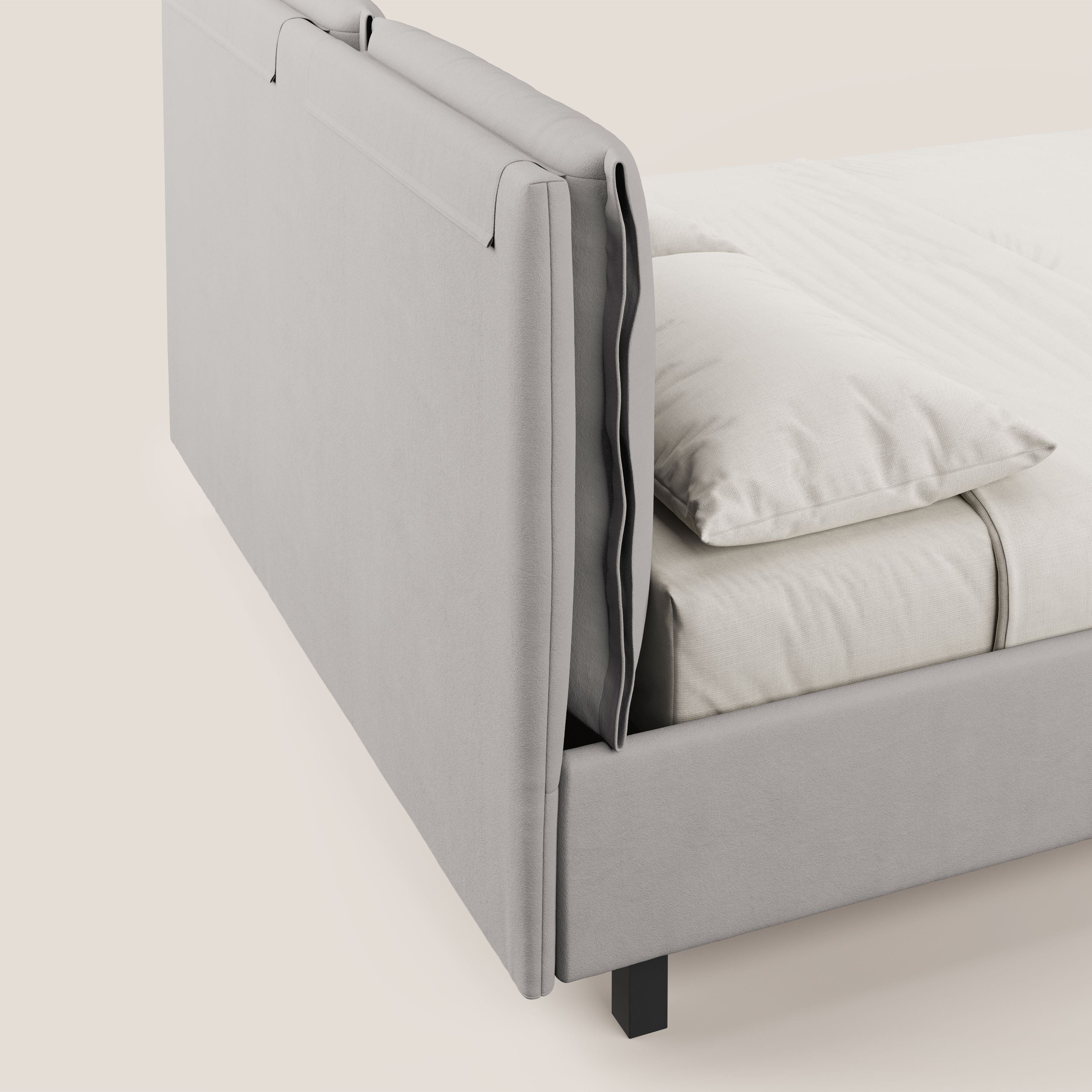 Emma letto contenitore con cuscini mobili in microfibra smacchiabile T11 grigio chiaro - divani.store
