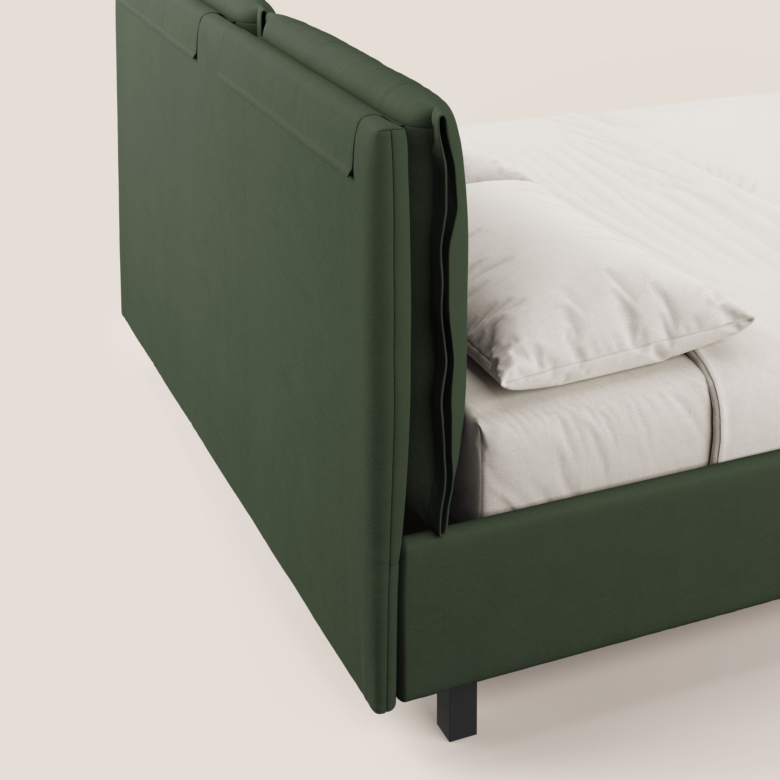 Emma letto contenitore con cuscini mobili in microfibra smacchiabile T11 verde - divani.store