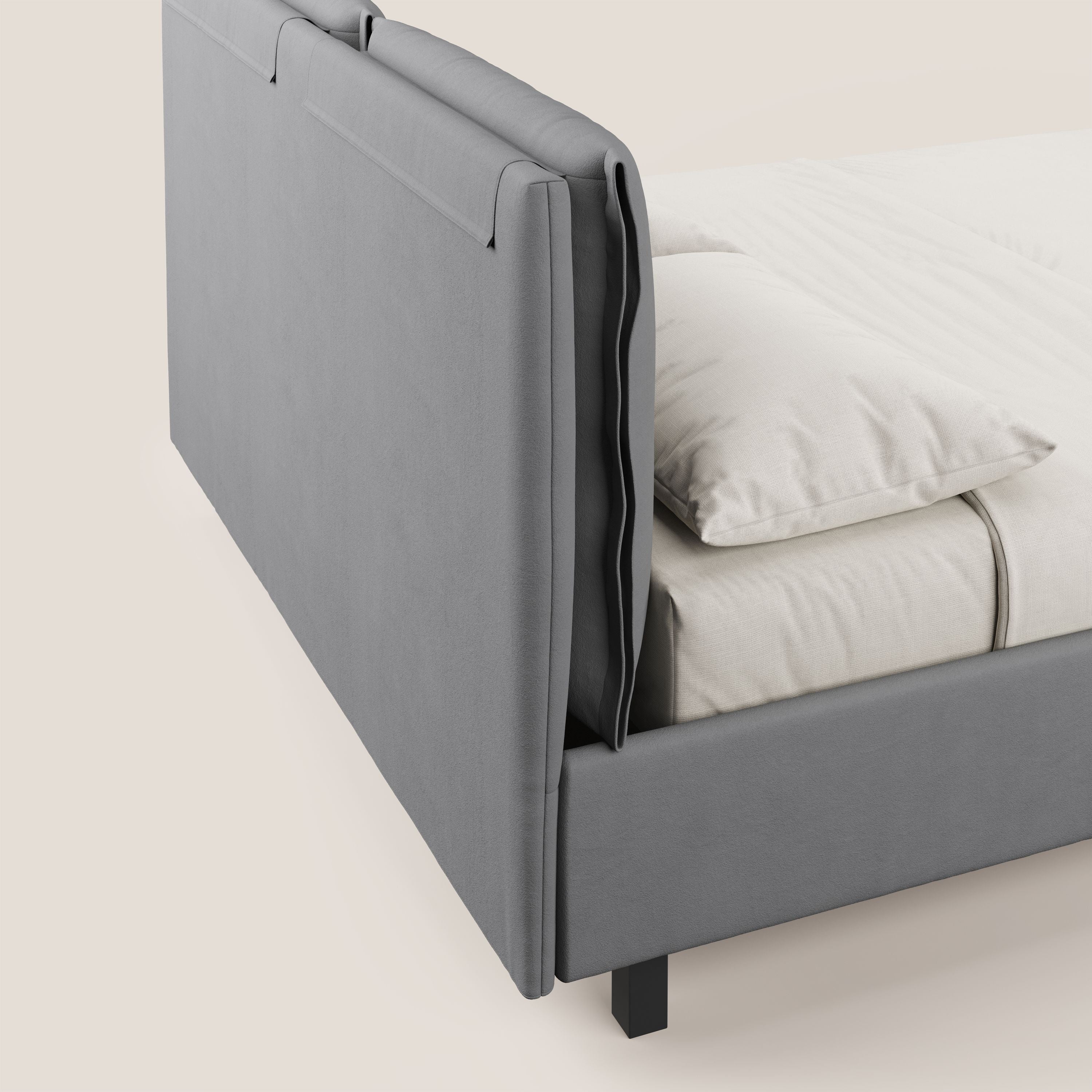 Emma letto contenitore con cuscini mobili in microfibra smacchiabile T11 grigio - divani.store