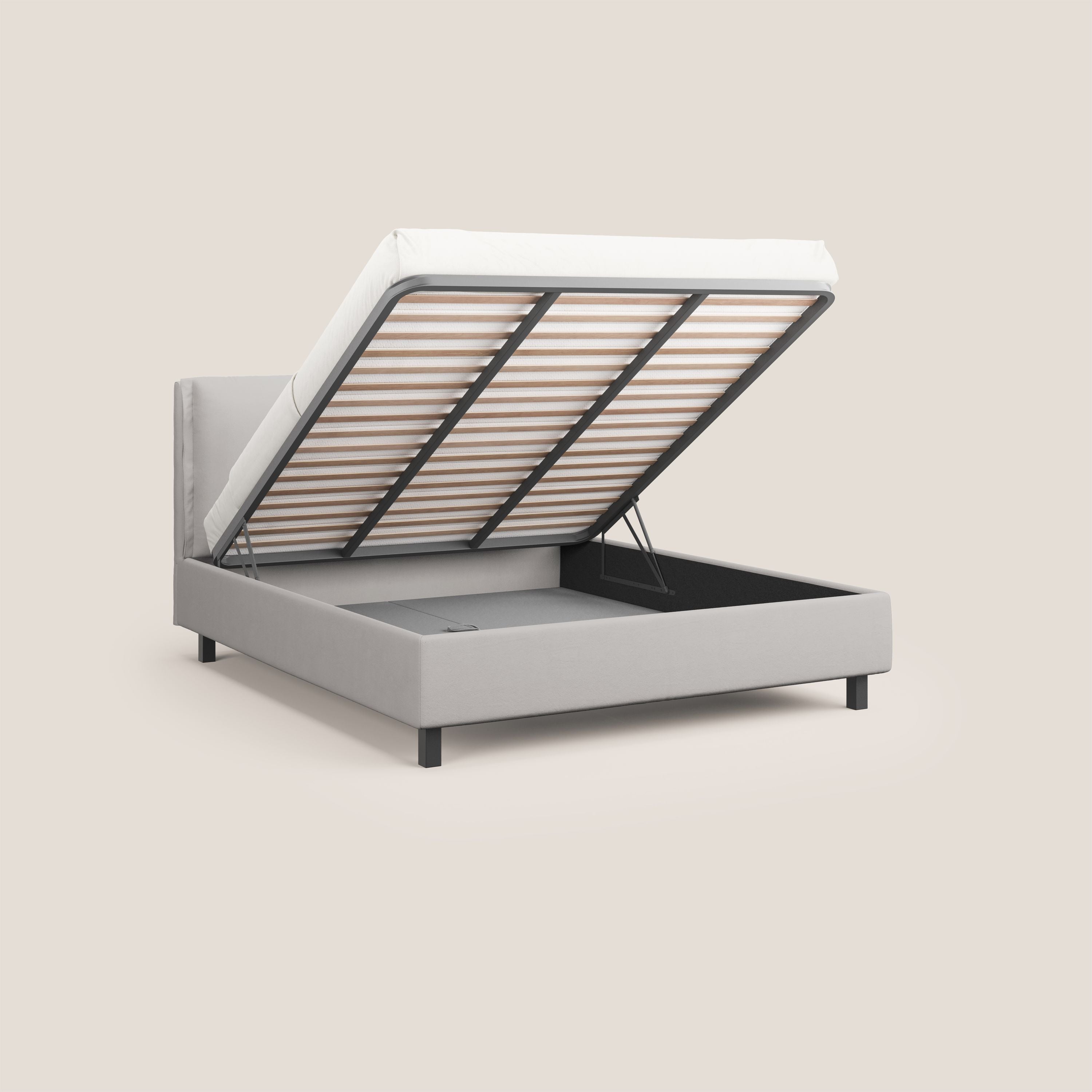 Emma letto contenitore con cuscini mobili in microfibra smacchiabile T11 grigio chiaro - divani.store