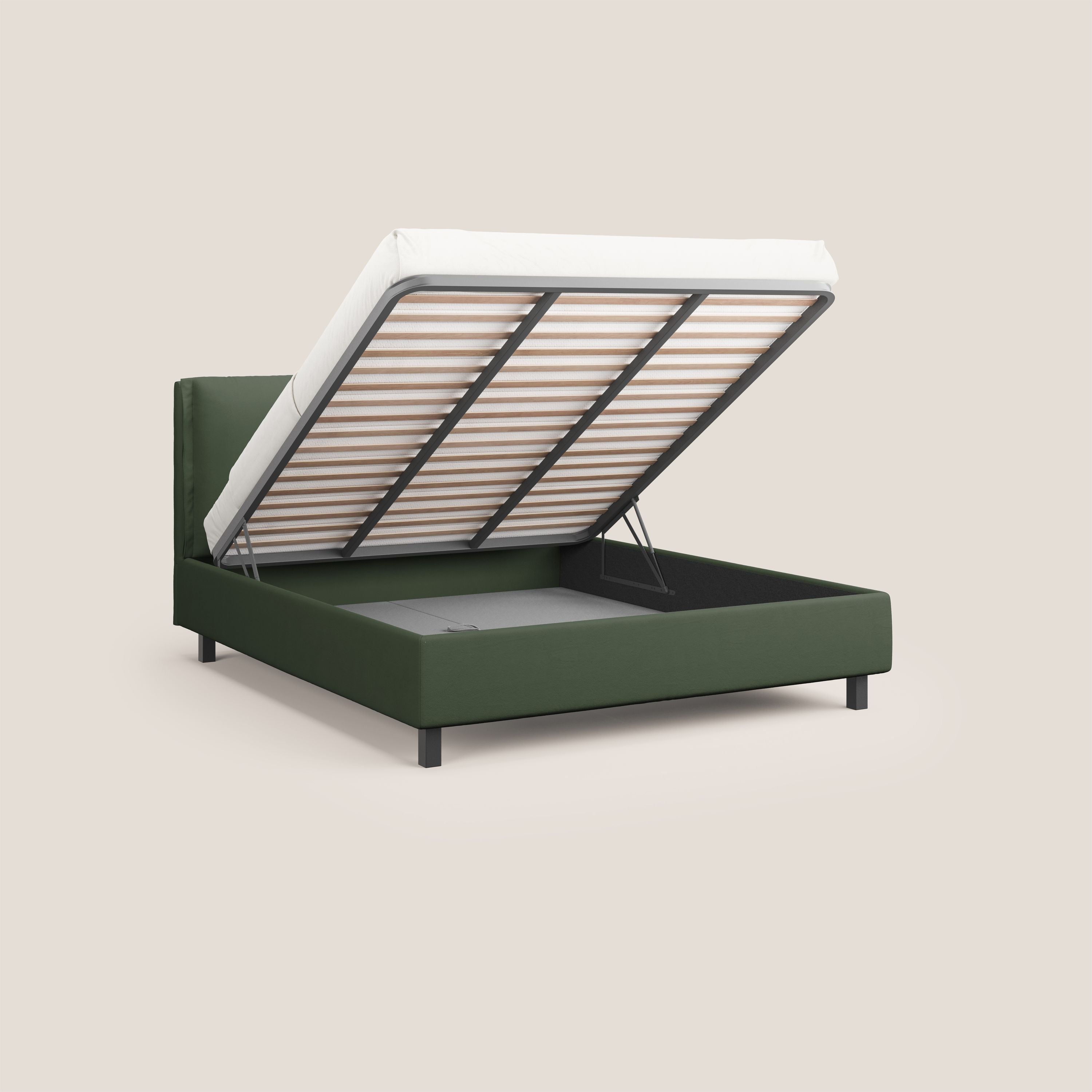 Emma letto contenitore con cuscini mobili in microfibra smacchiabile T11 verde - divani.store