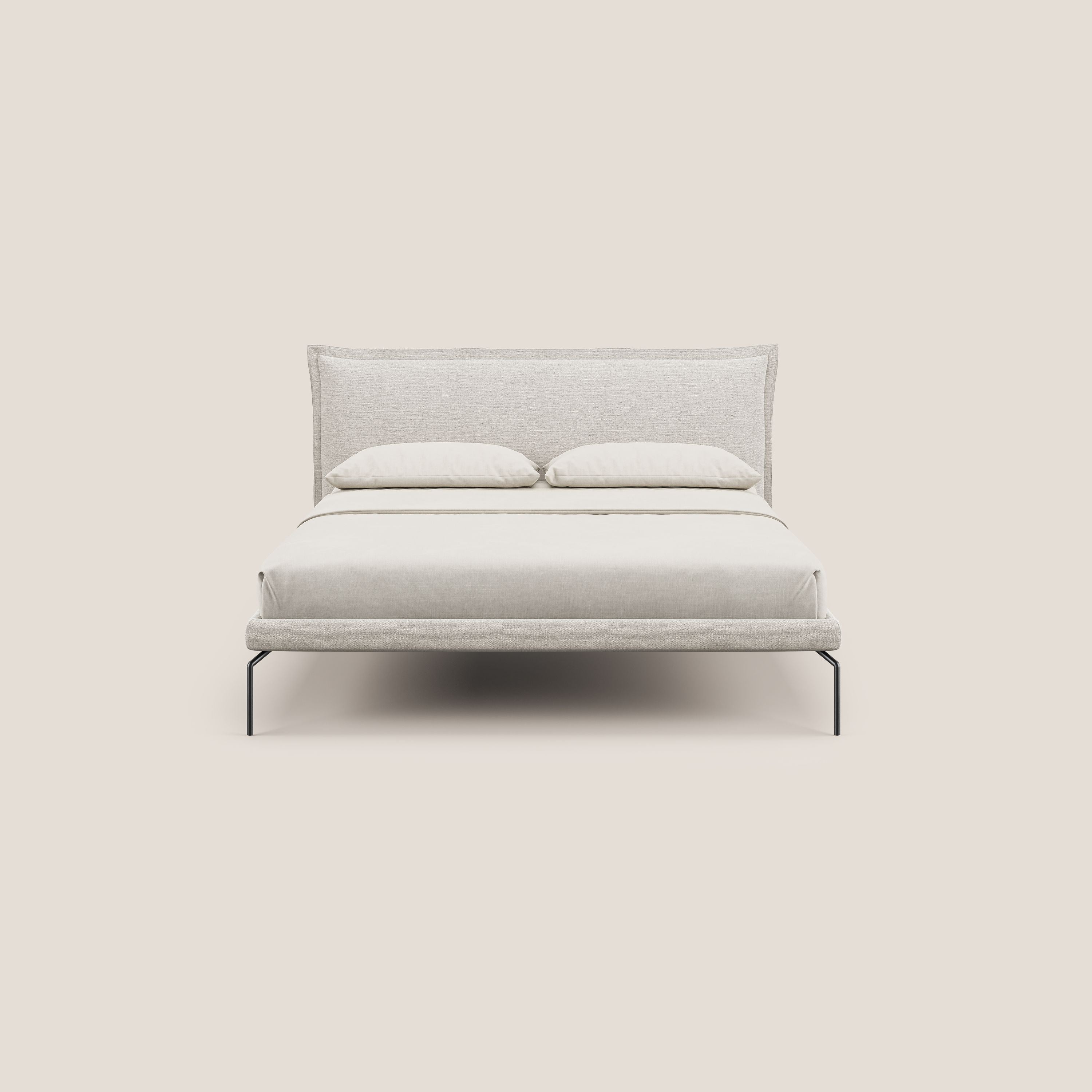 Eric letto imbottito design minimal in morbido tessuto impermeabile T14 panna - divani.store