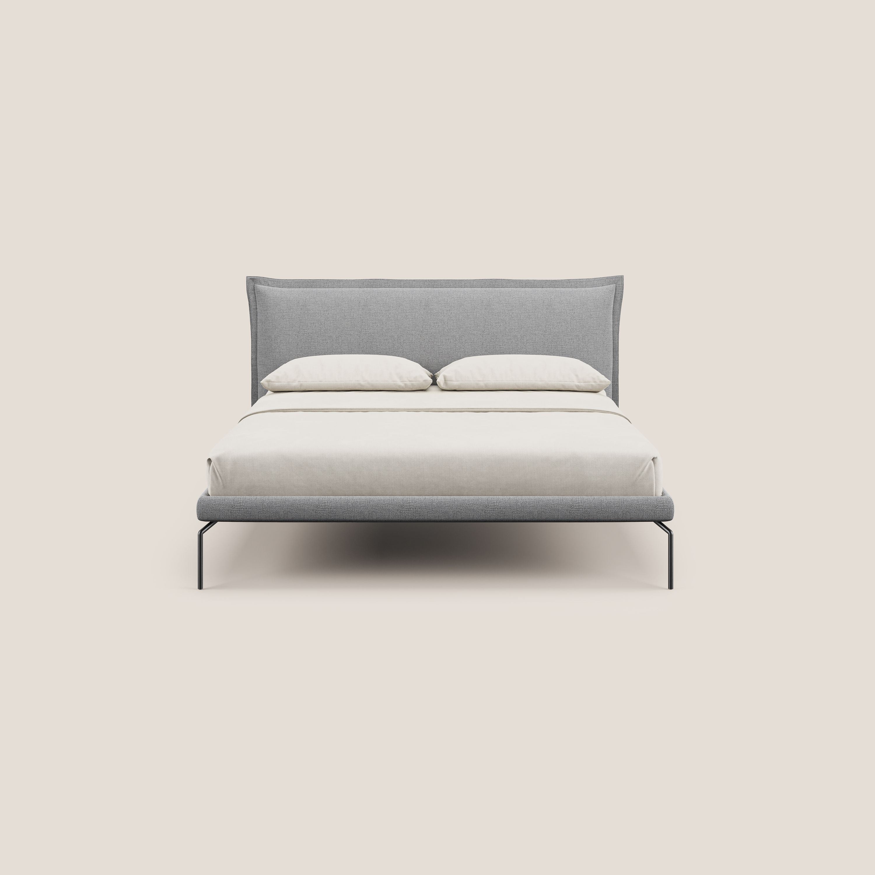Eric letto imbottito design minimal in morbido tessuto impermeabile T14 grigio chiaro - divani.store