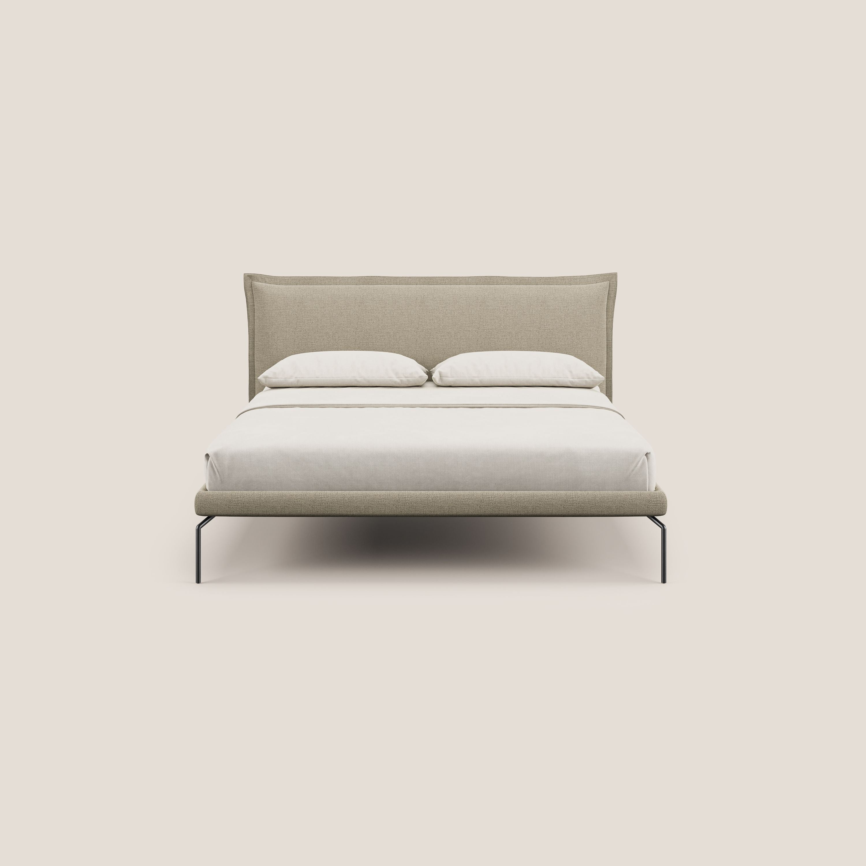 Eric letto imbottito design minimal in morbido tessuto impermeabile T14 beige - divani.store