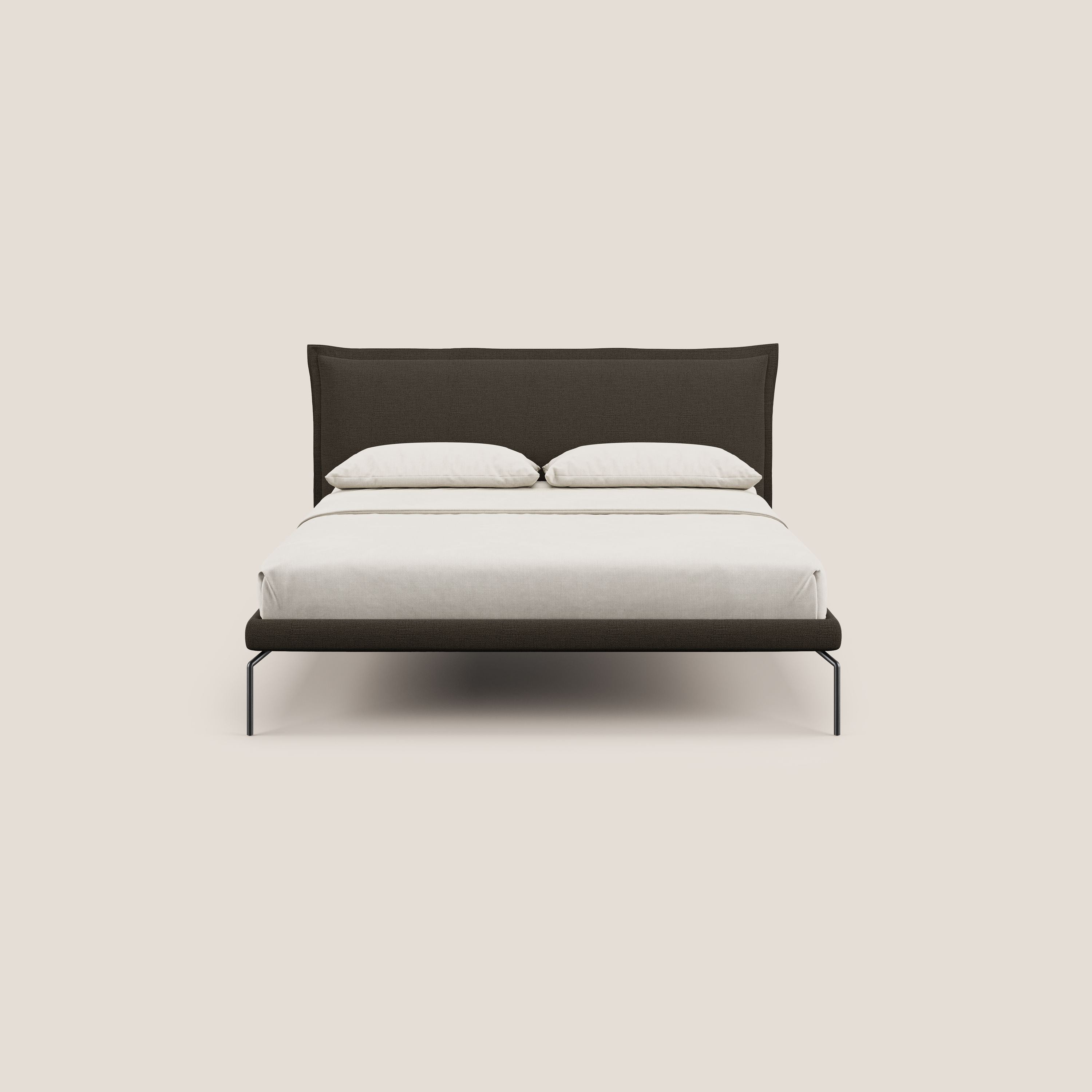 Eric letto imbottito design minimal in morbido tessuto impermeabile T14 marrone - divani.store