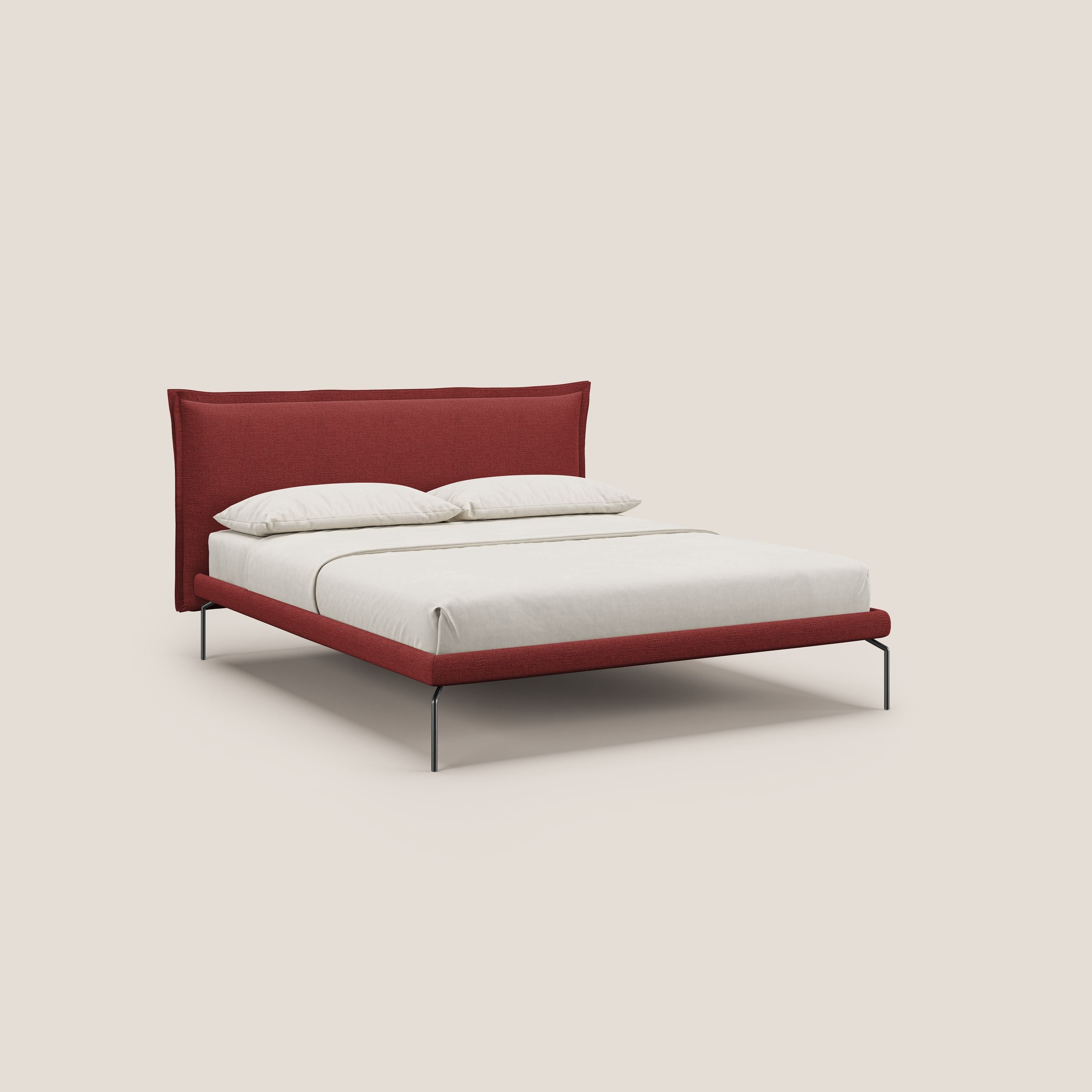 Eric letto imbottito design minimal in morbido tessuto impermeabile T14 rosso - divani.store