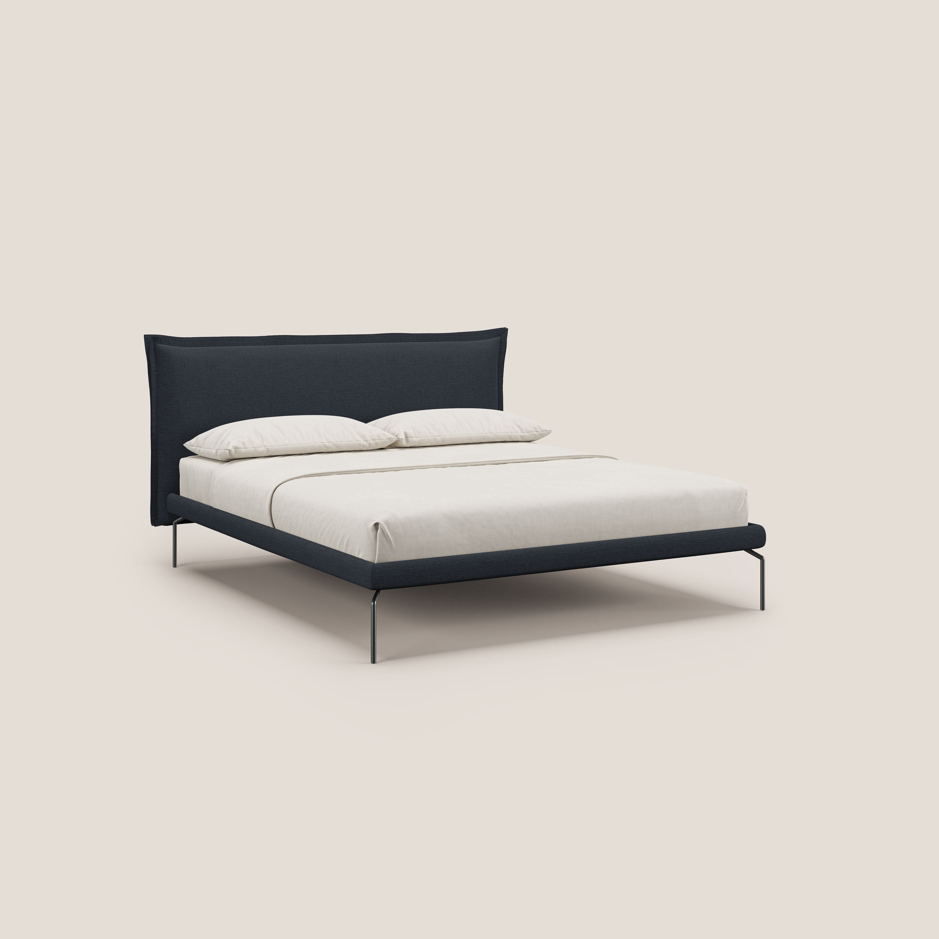 Eric letto imbottito design minimal in morbido tessuto impermeabile T14 blu - divani.store