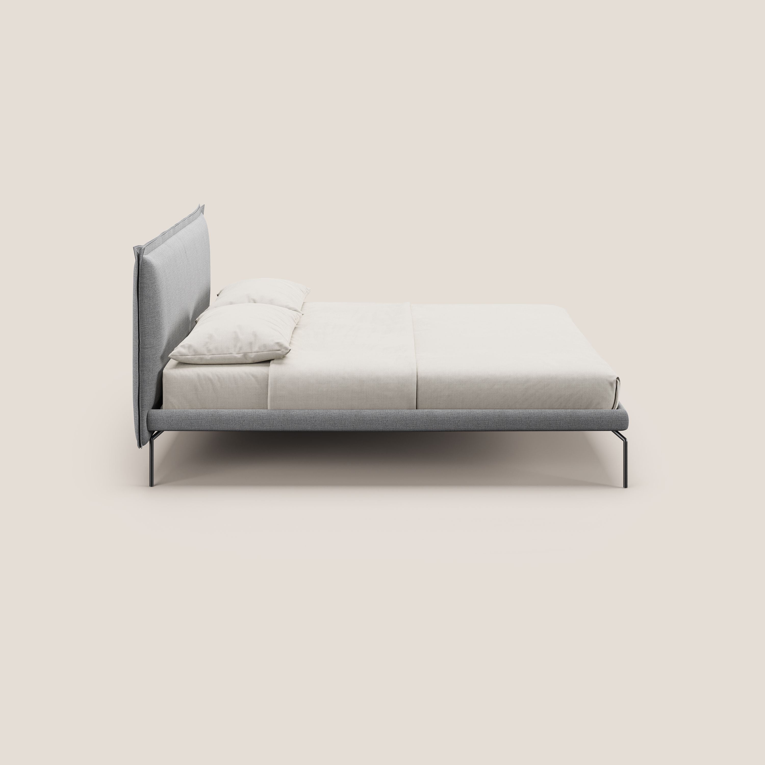 Eric letto imbottito design minimal in morbido tessuto impermeabile T14 grigio chiaro - divani.store