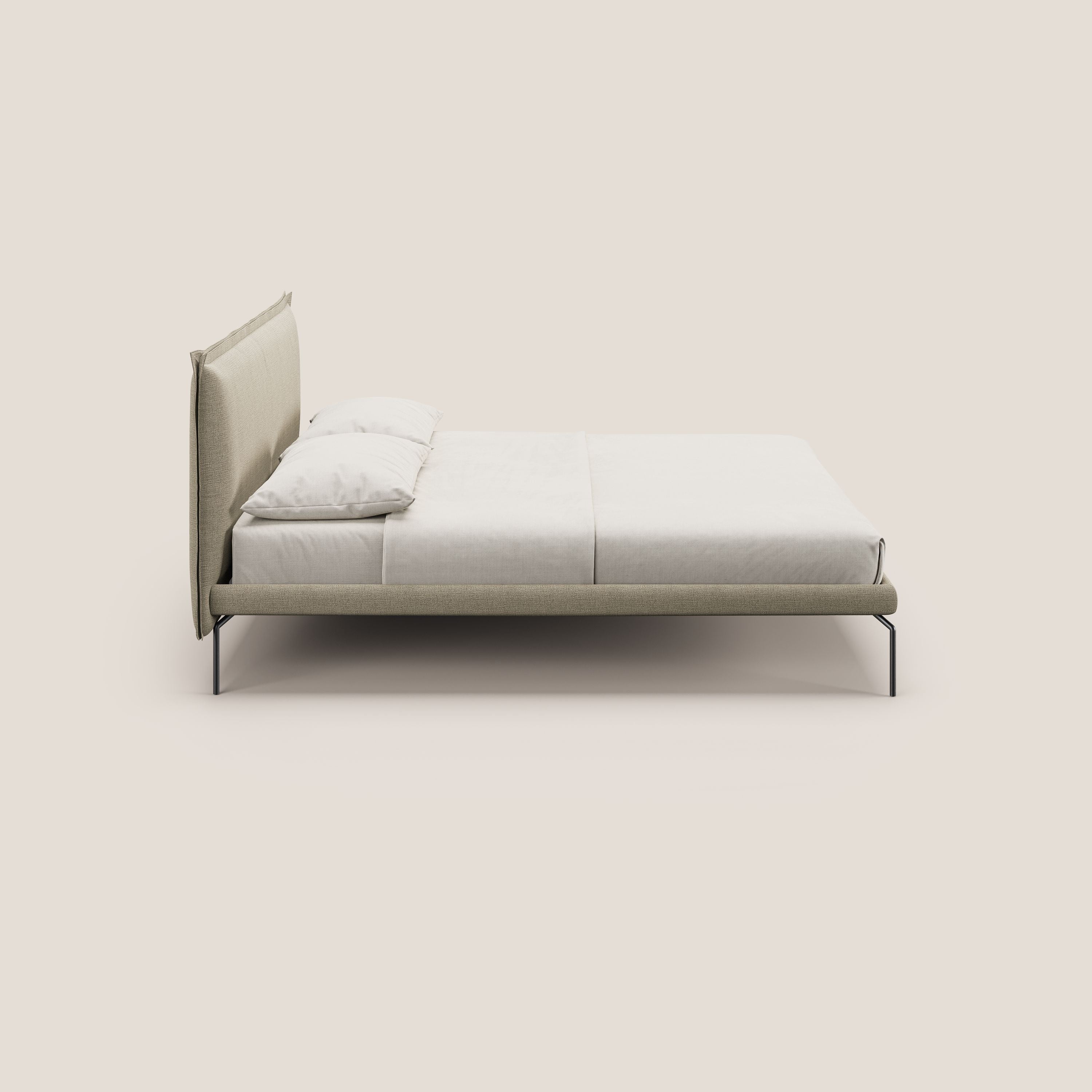 Eric letto imbottito design minimal in morbido tessuto impermeabile T14 beige - divani.store