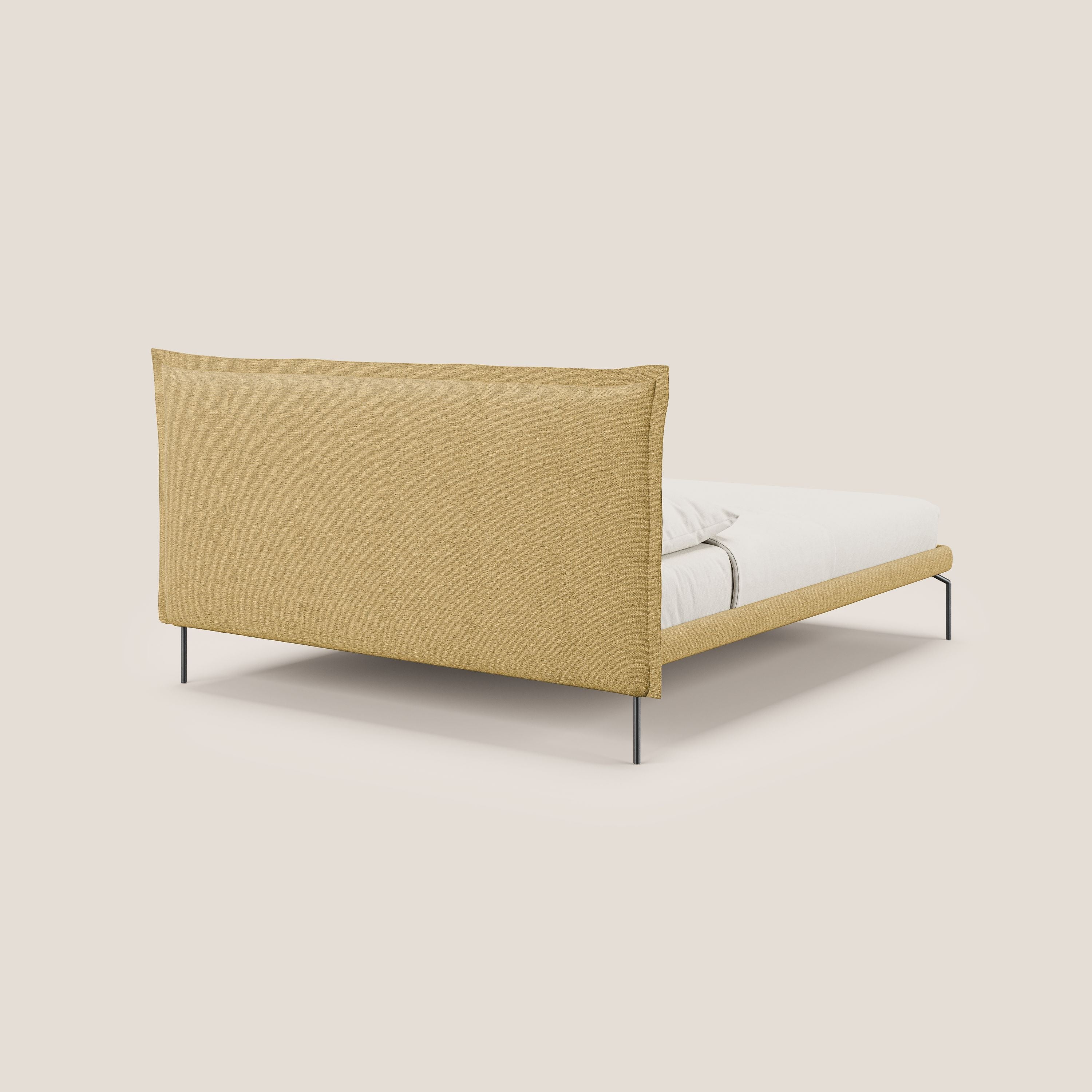 Eric letto imbottito design minimal in morbido tessuto impermeabile T14 giallo - divani.store