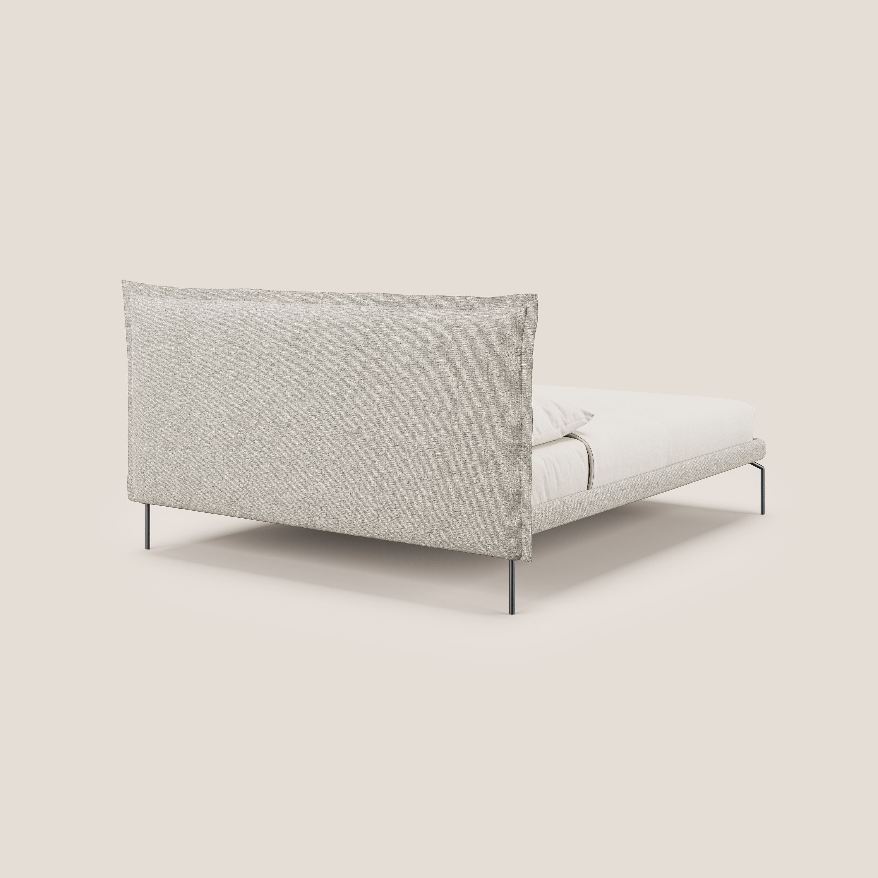 Eric letto imbottito design minimal in morbido tessuto impermeabile T14 tortora - divani.store