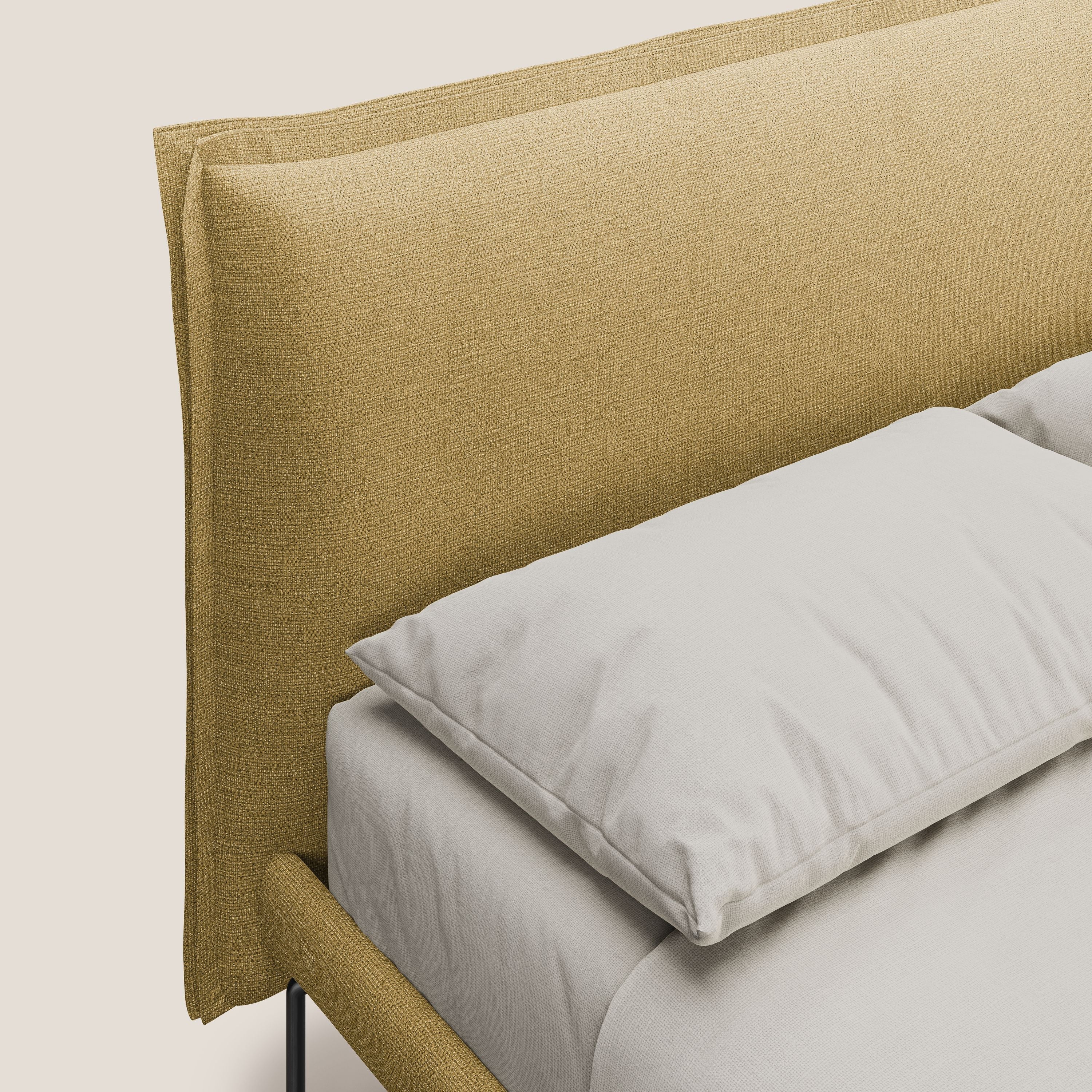 Eric letto imbottito design minimal in morbido tessuto impermeabile T14 giallo - divani.store