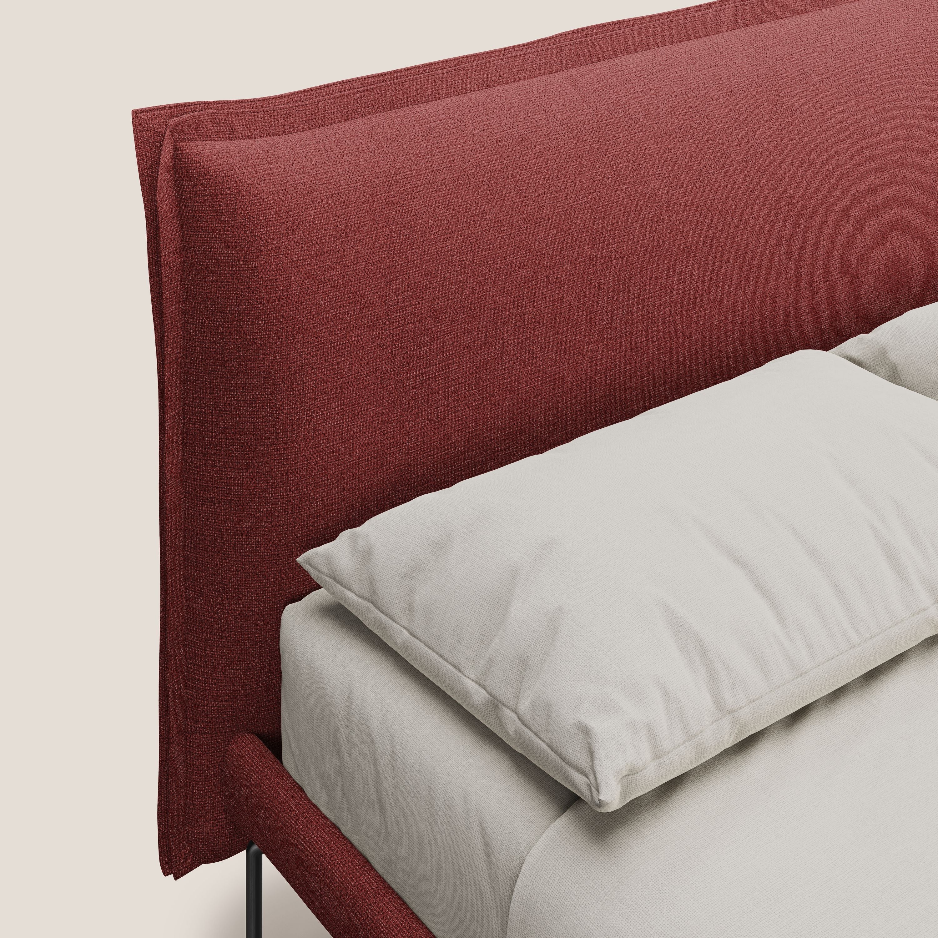 Eric letto imbottito design minimal in morbido tessuto impermeabile T14 rosso - divani.store