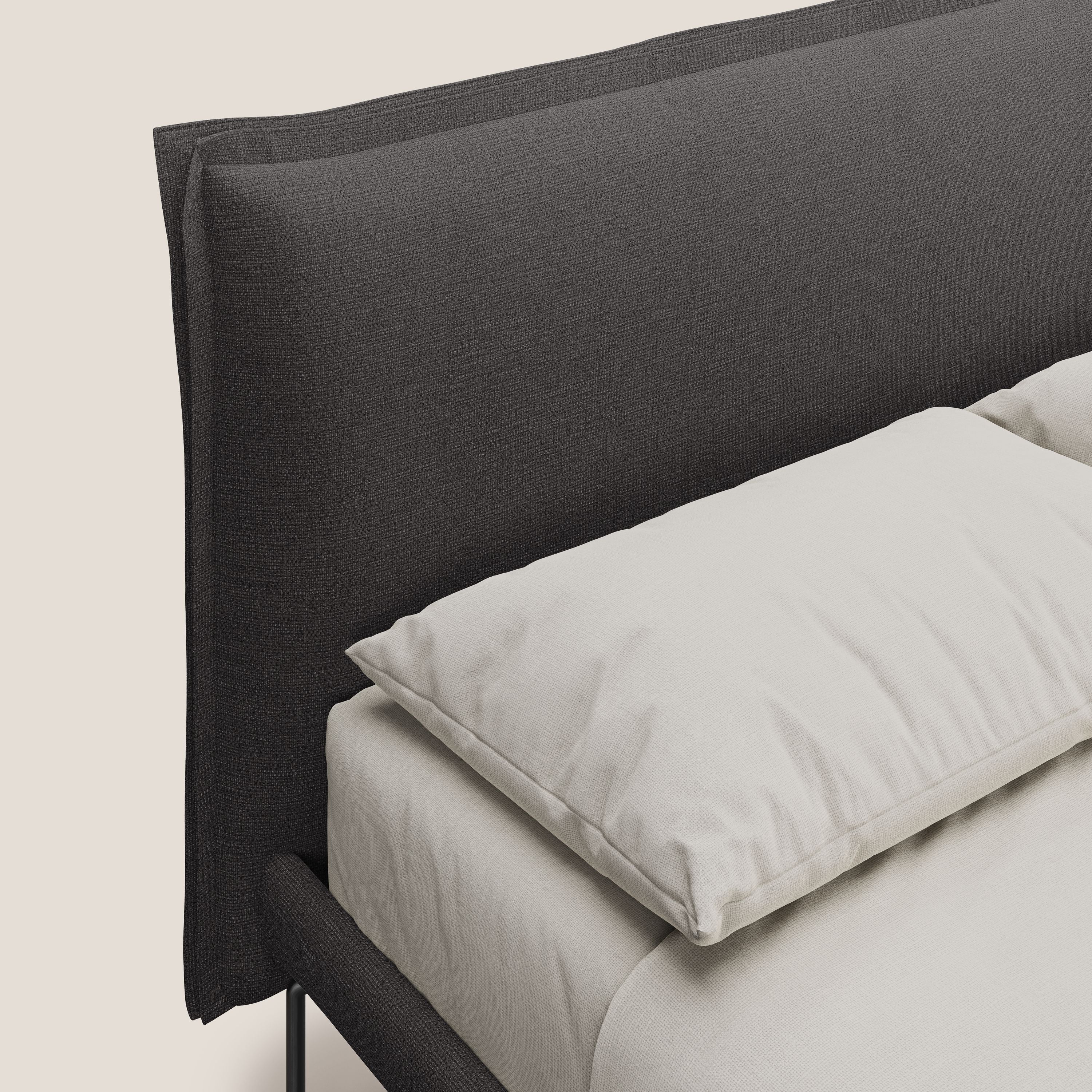 Eric letto imbottito design minimal in morbido tessuto impermeabile T14 antracite - divani.store
