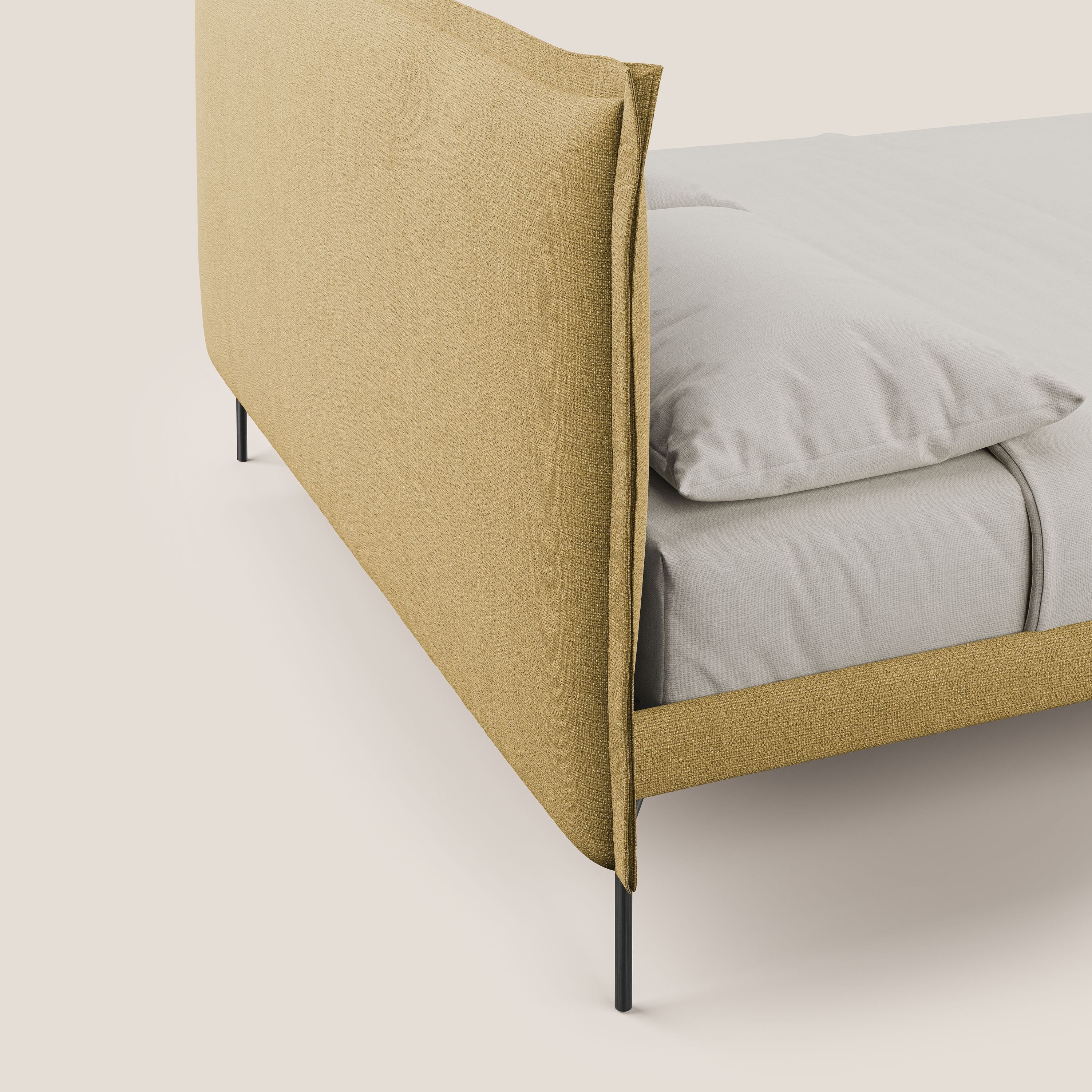 Eric letto imbottito design minimal in morbido tessuto impermeabile T14 giallo - divani.store