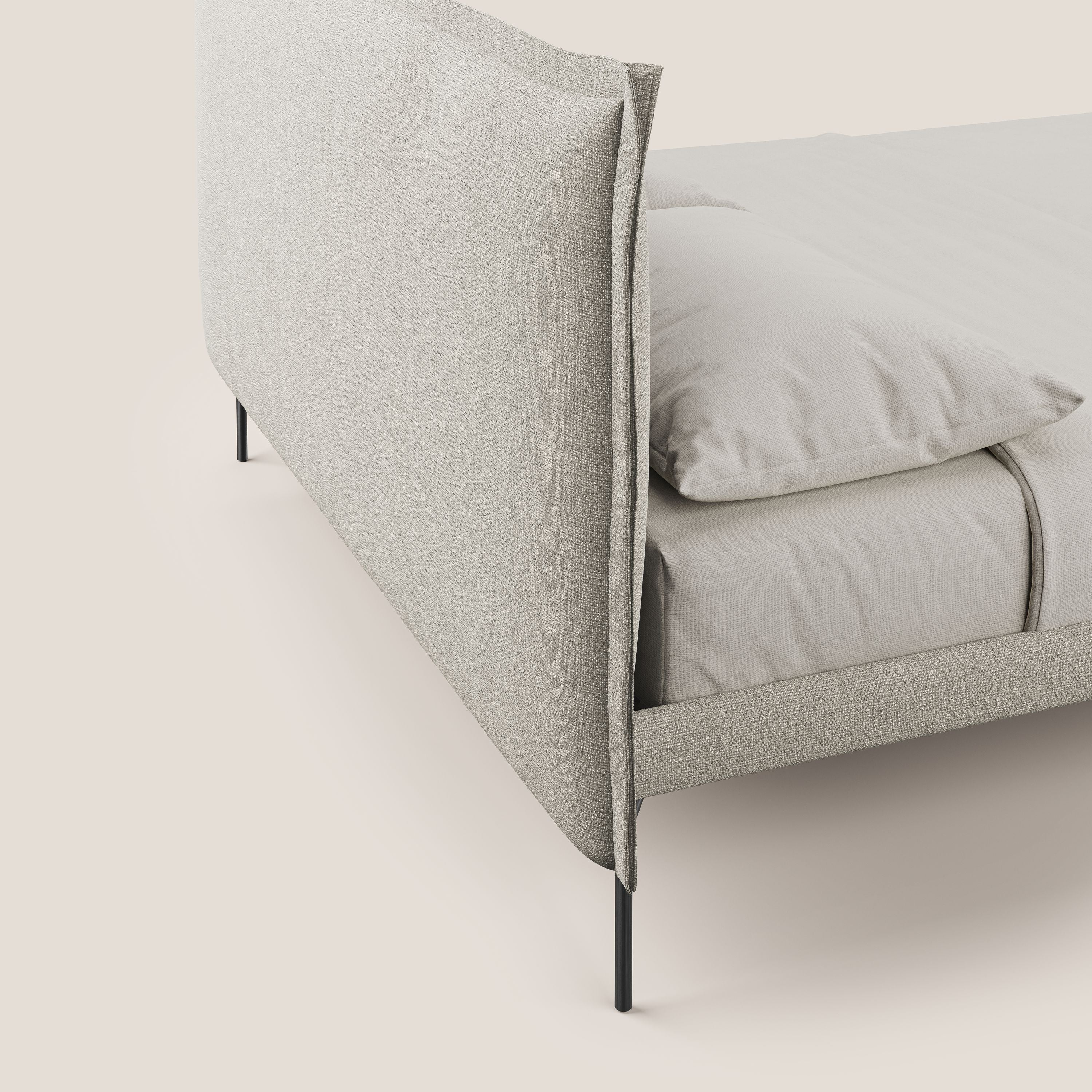 Eric letto imbottito design minimal in morbido tessuto impermeabile T14 tortora - divani.store