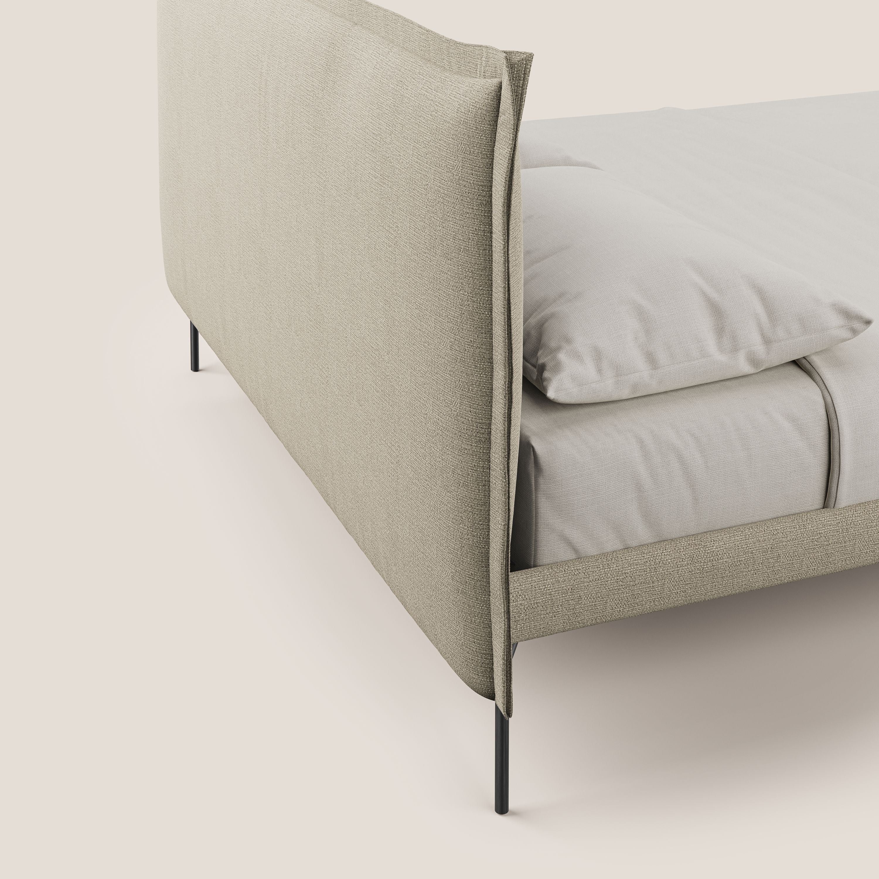 Eric letto imbottito design minimal in morbido tessuto impermeabile T14 beige - divani.store