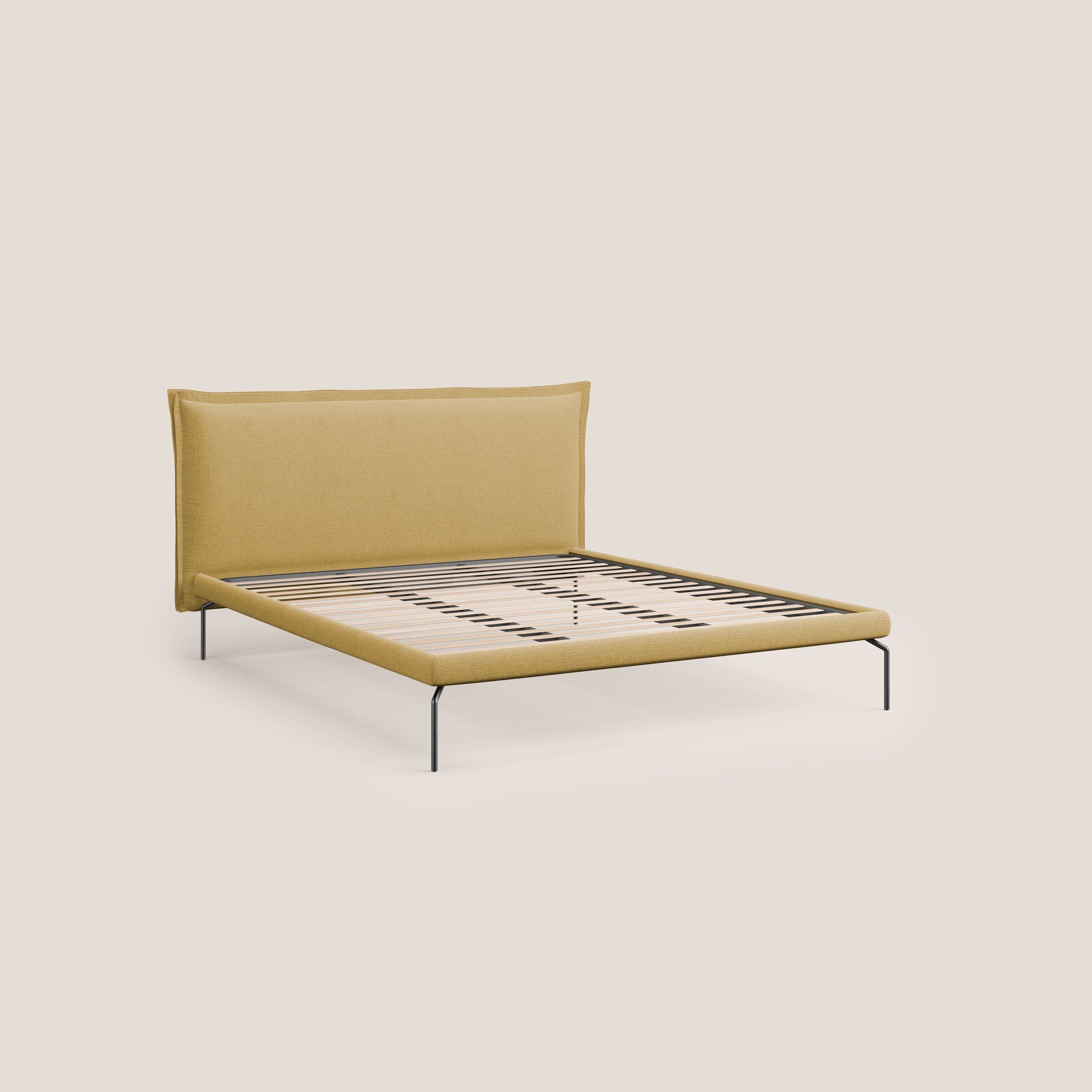 Eric letto imbottito design minimal in morbido tessuto impermeabile T14 giallo - divani.store
