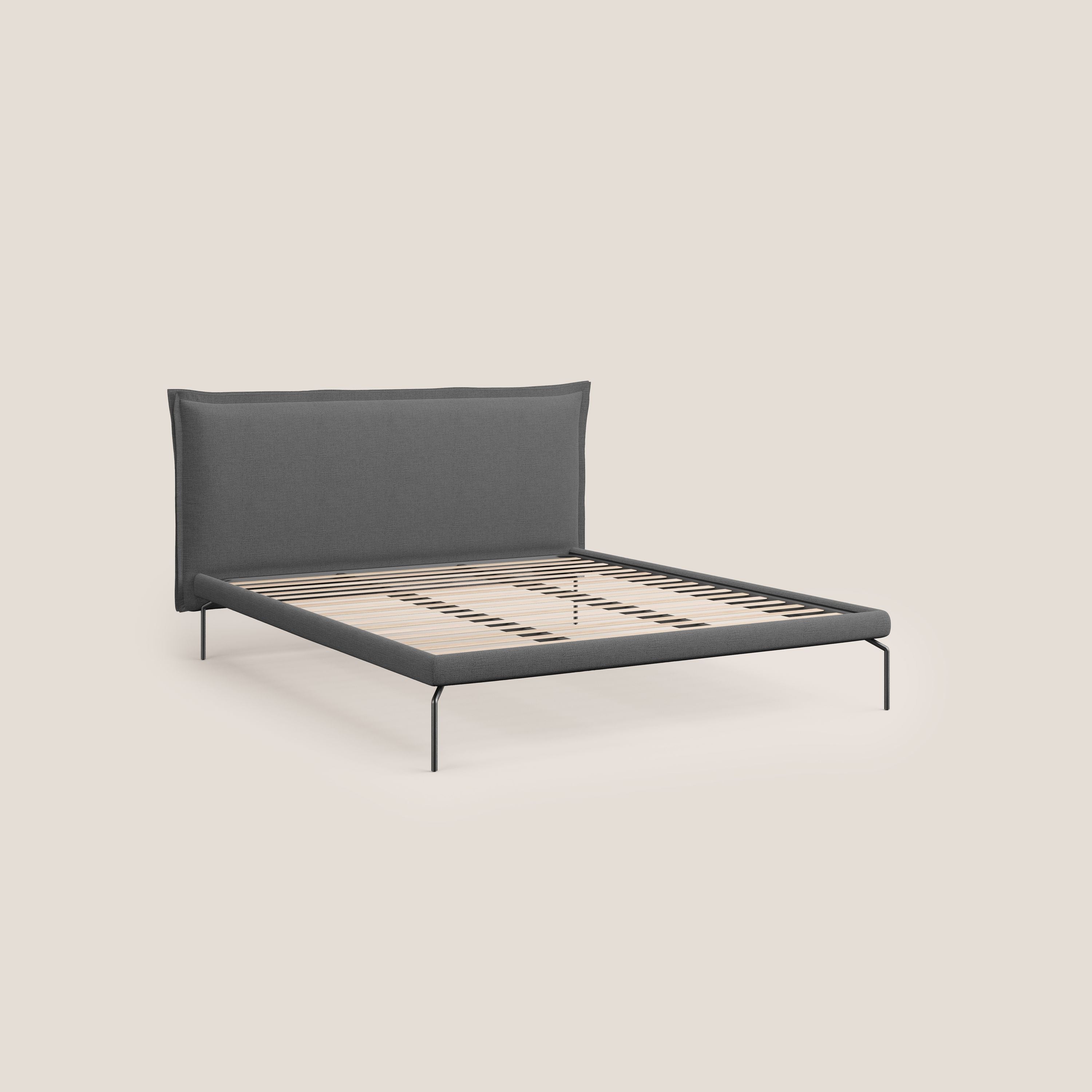 Eric letto imbottito design minimal in morbido tessuto impermeabile T14 grigio - divani.store