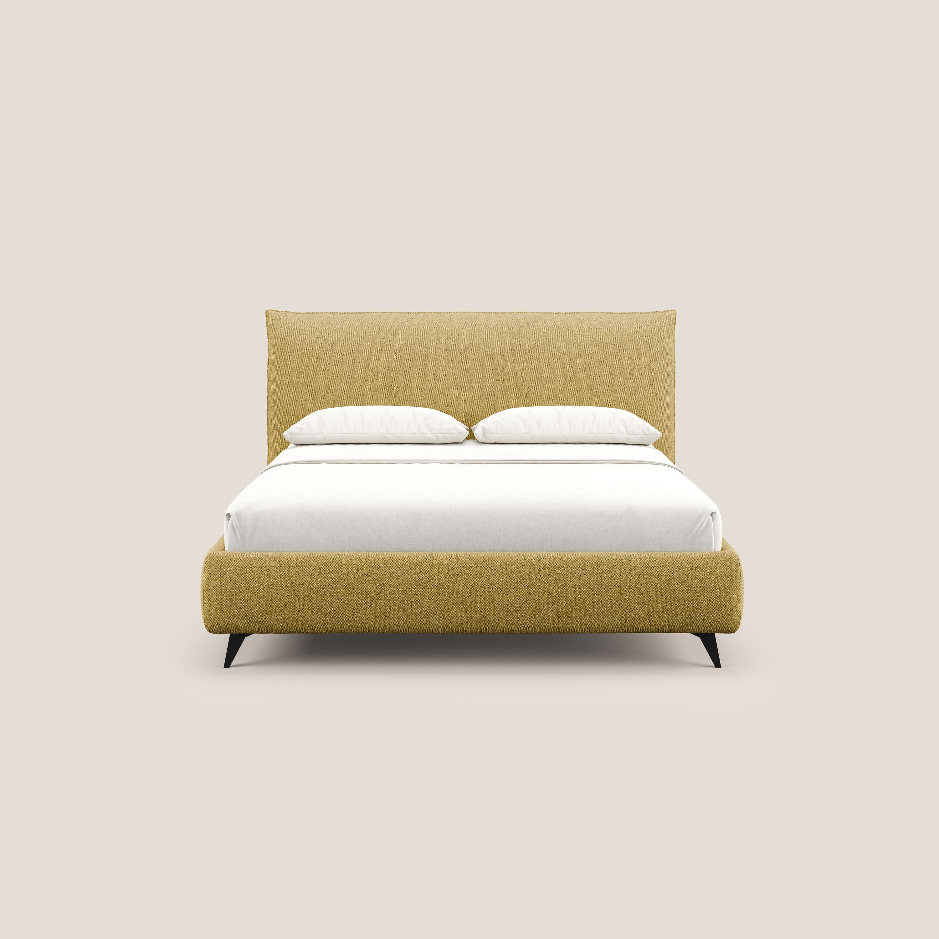 EROS letto imbottito in piuma con vano contenitore in pregiato e fresco bouclet smacchiabile T16 giallo - divani.store
