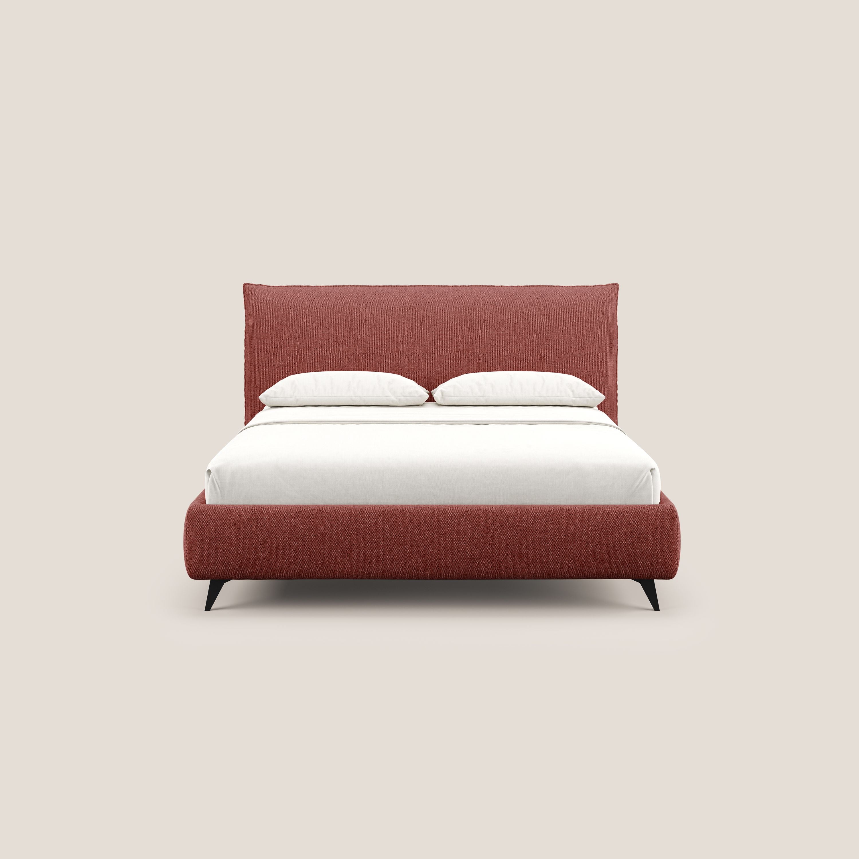 EROS letto imbottito in piuma con vano contenitore in pregiato e fresco bouclet smacchiabile T16 rosso - divani.store