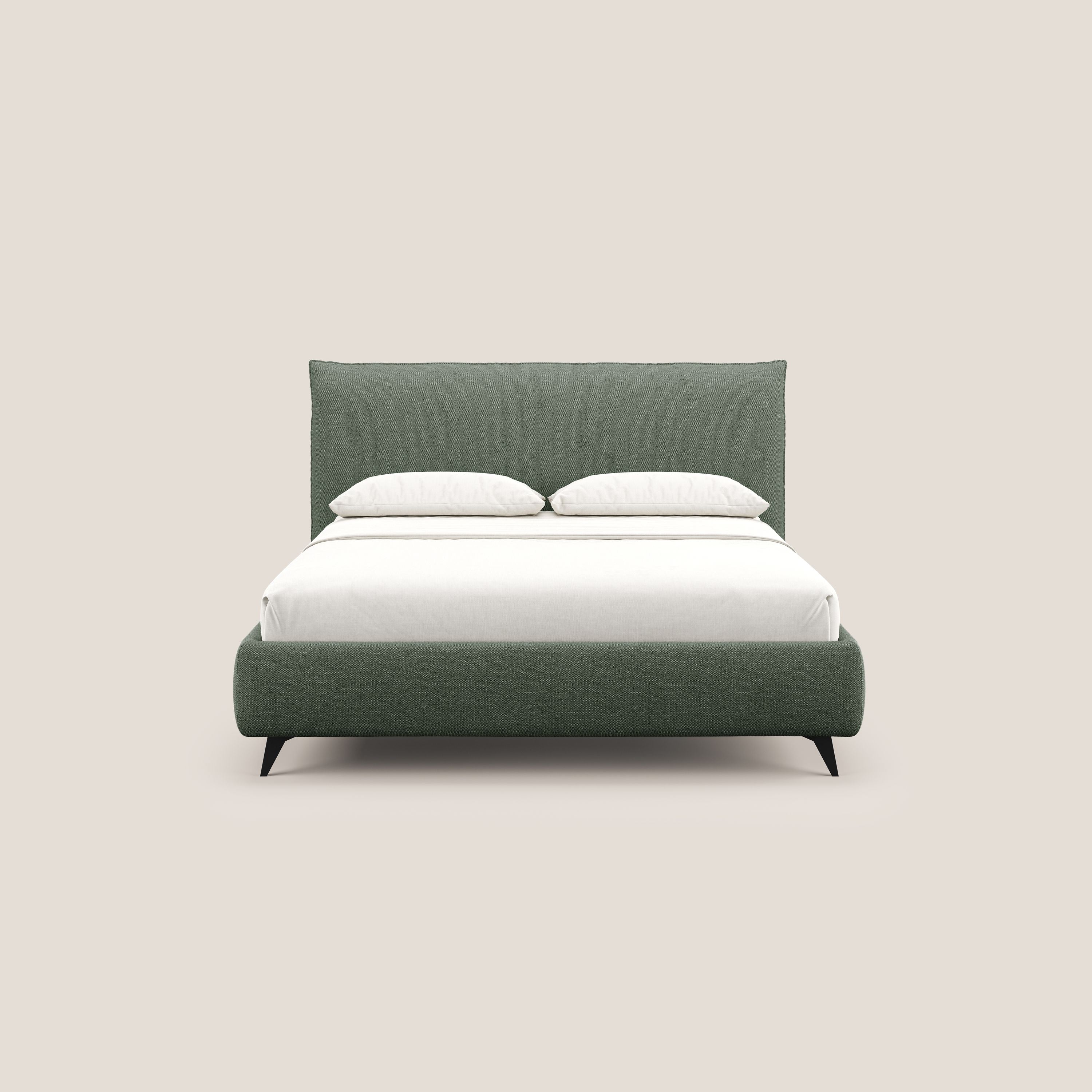 EROS letto imbottito in piuma con vano contenitore in pregiato e fresco bouclet smacchiabile T16 verde - divani.store