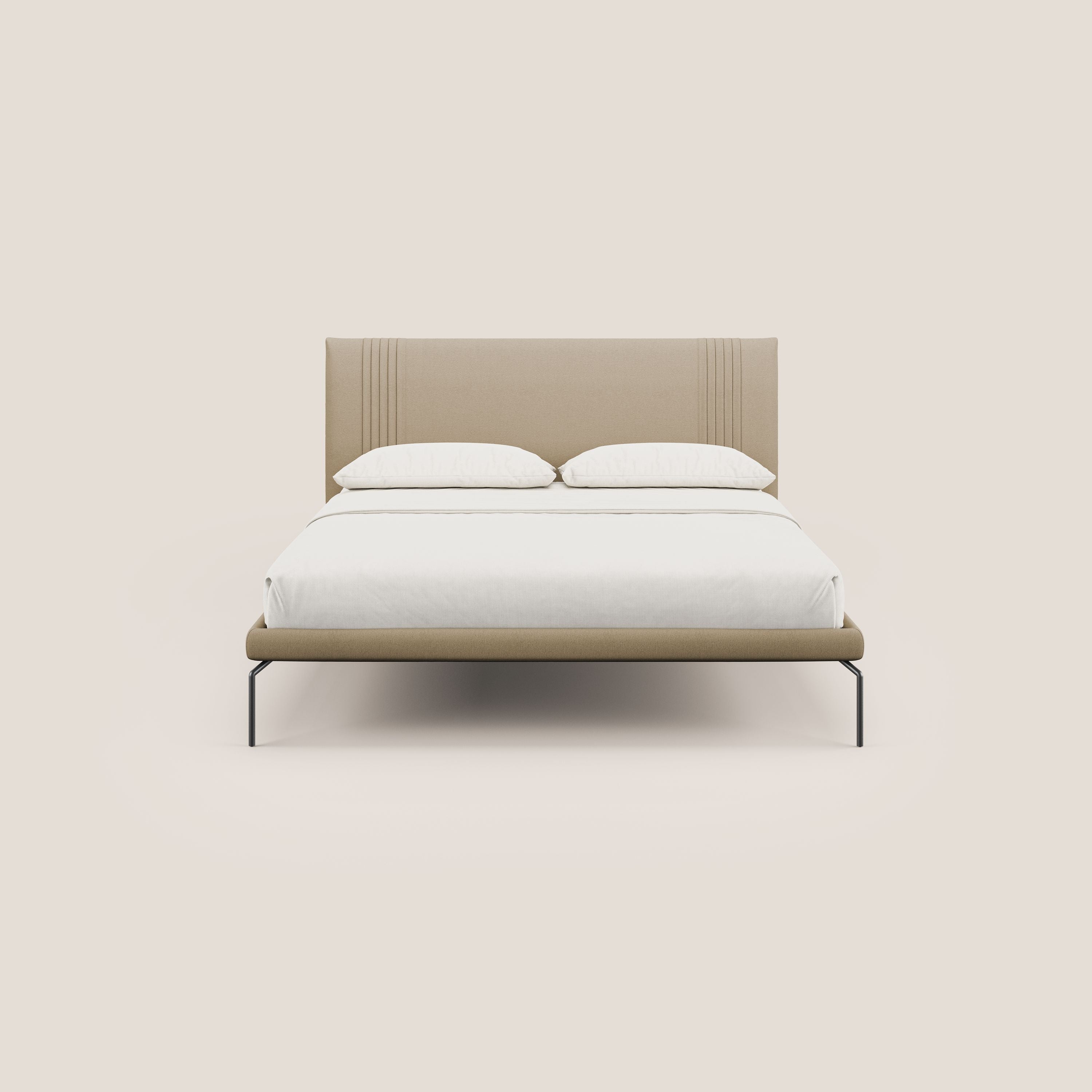 Finn letto imbottito con piedi alti in metallo in tessuto smacchiabile T05 beige - divani.store