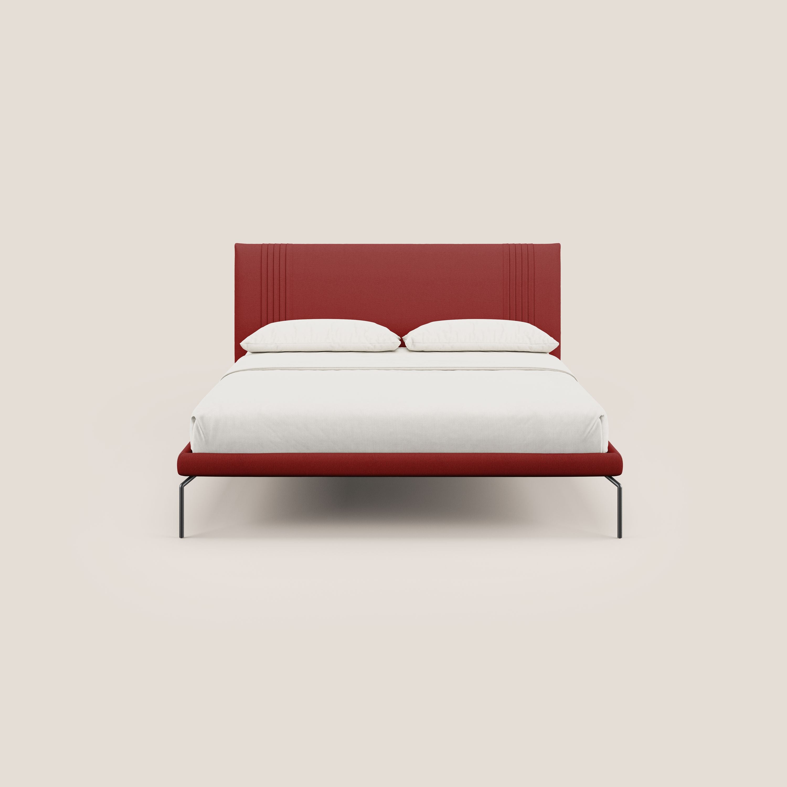Finn letto imbottito con piedi alti in metallo in tessuto smacchiabile T05 rosso - divani.store