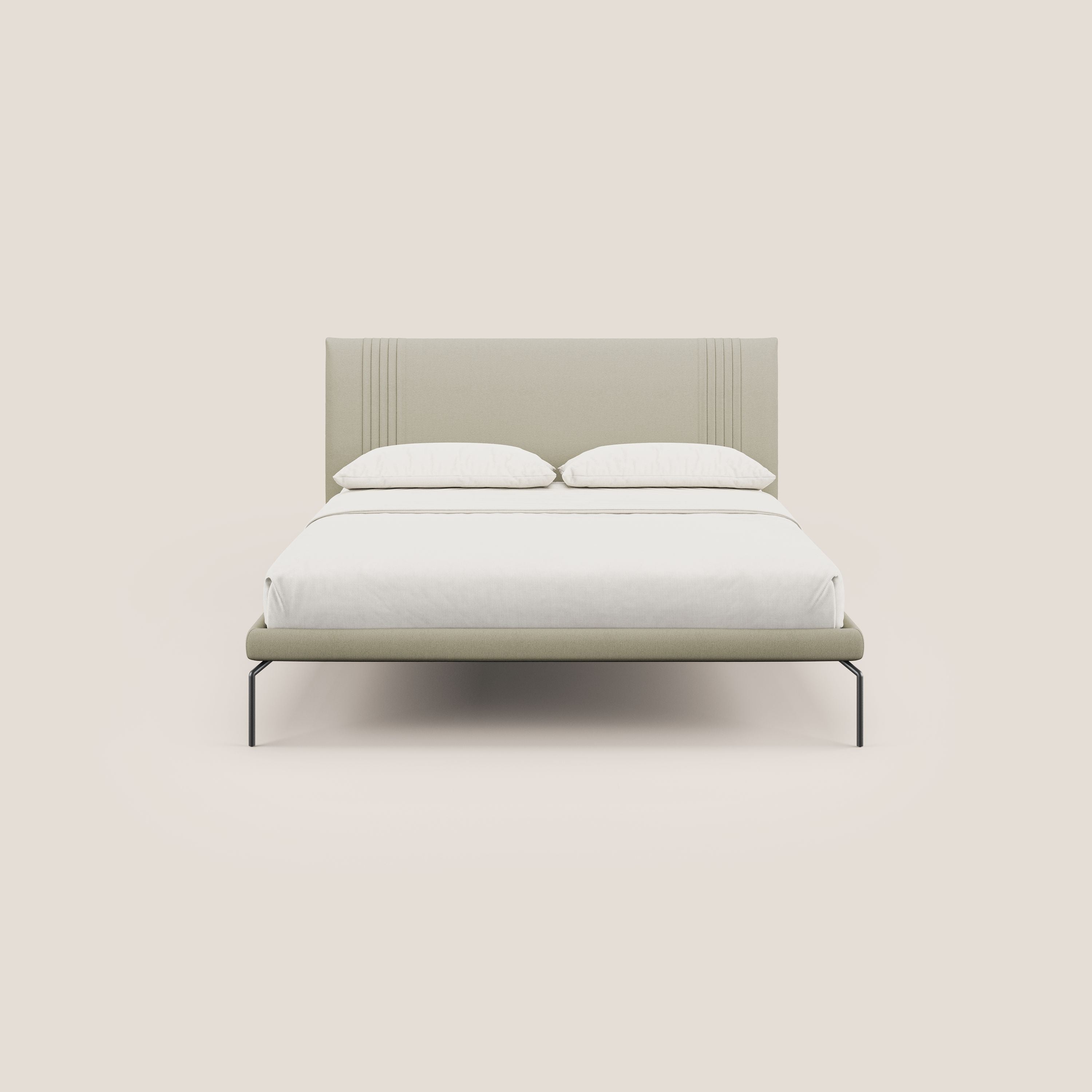 Finn letto imbottito con piedi alti in metallo in tessuto smacchiabile T05 panna - divani.store
