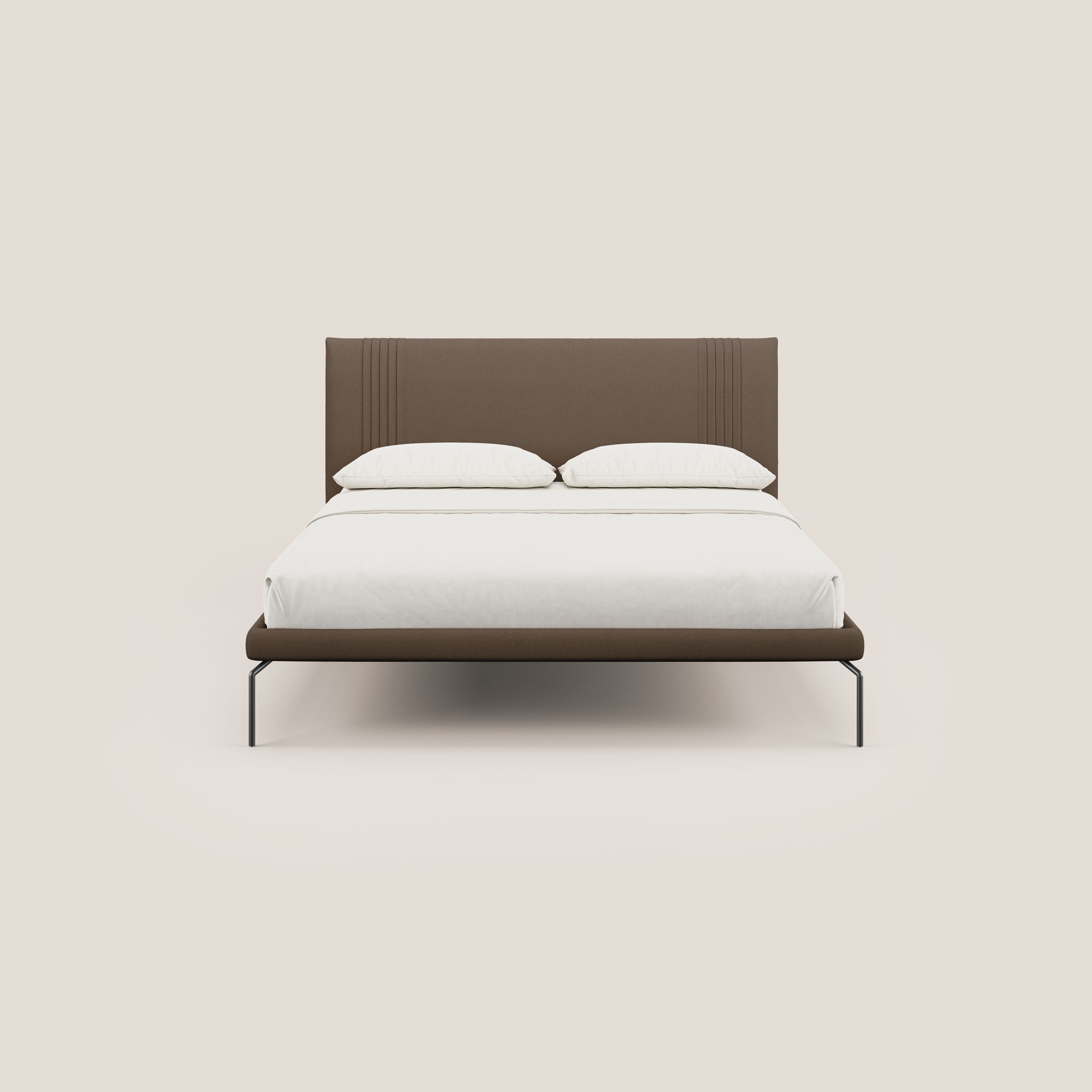 Finn letto imbottito con piedi alti in metallo in tessuto smacchiabile T05 marrone - divani.store
