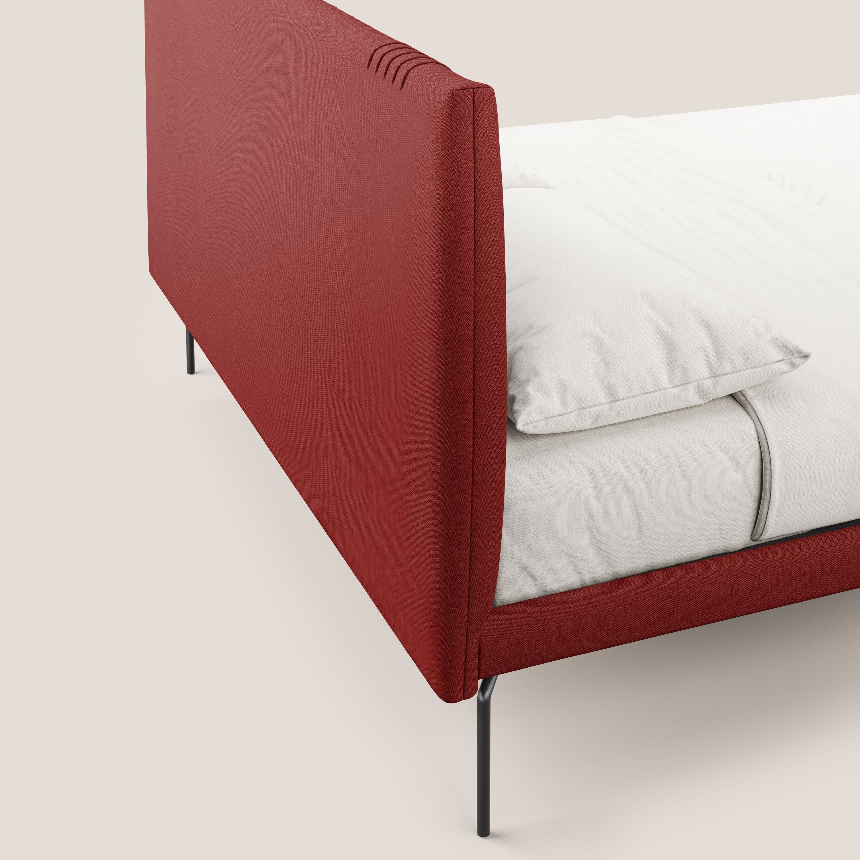 Finn letto imbottito con piedi alti in metallo in tessuto smacchiabile T05 rosso - divani.store