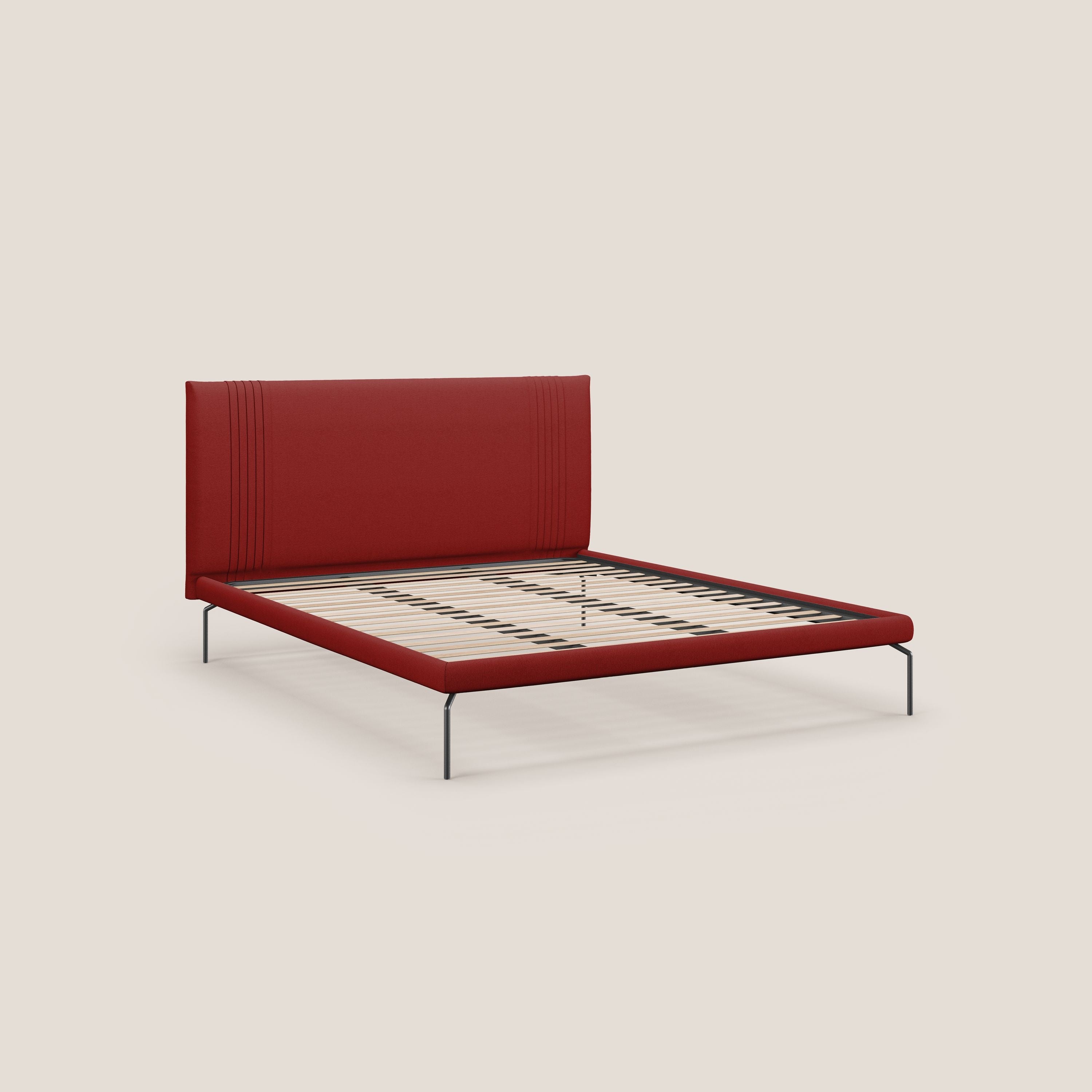 Finn letto imbottito con piedi alti in metallo in tessuto smacchiabile T05 rosso - divani.store