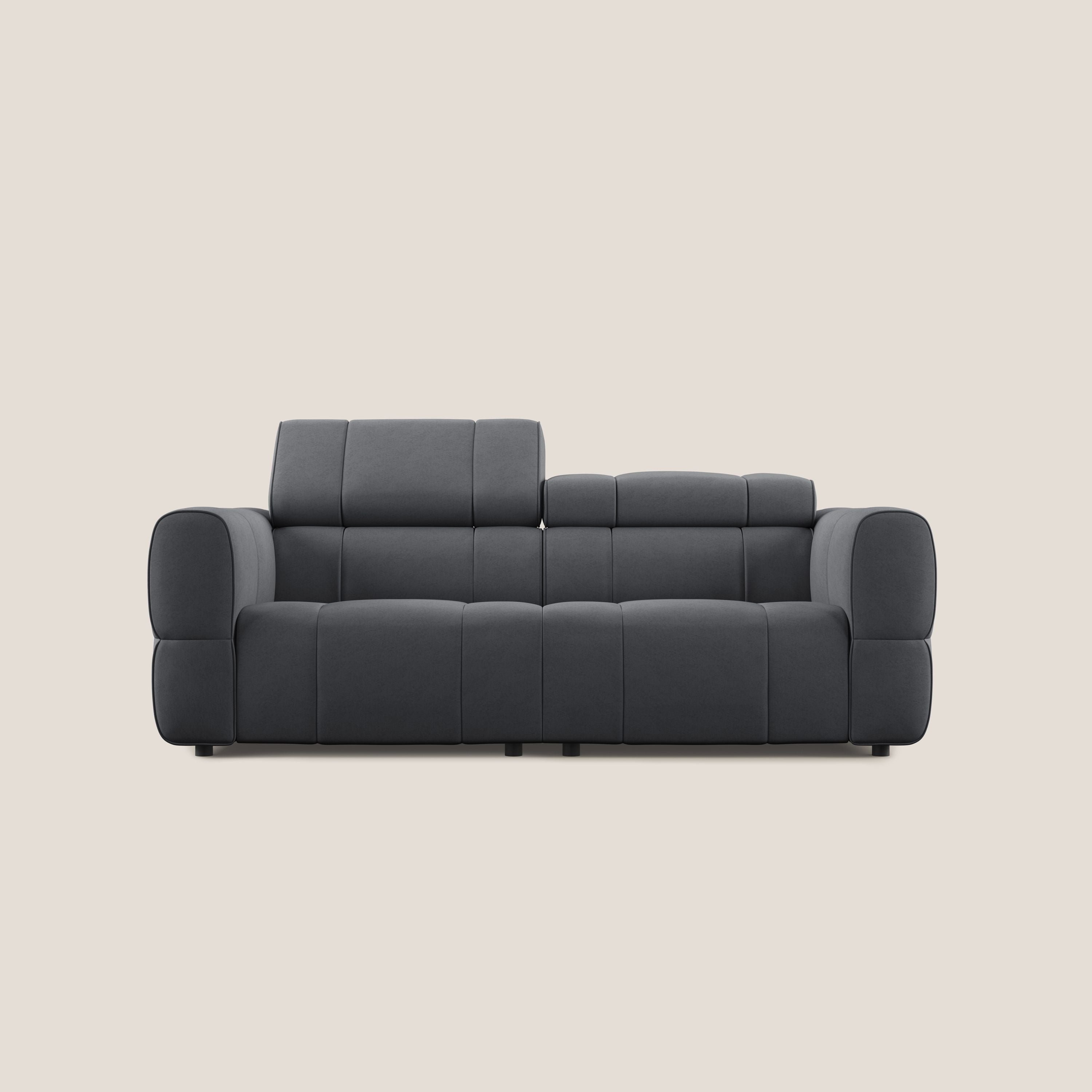 Giotto Divano modulare con opzione relax elettrico in microfibra effetto velluto impermeabile T09 grigio - divani.store