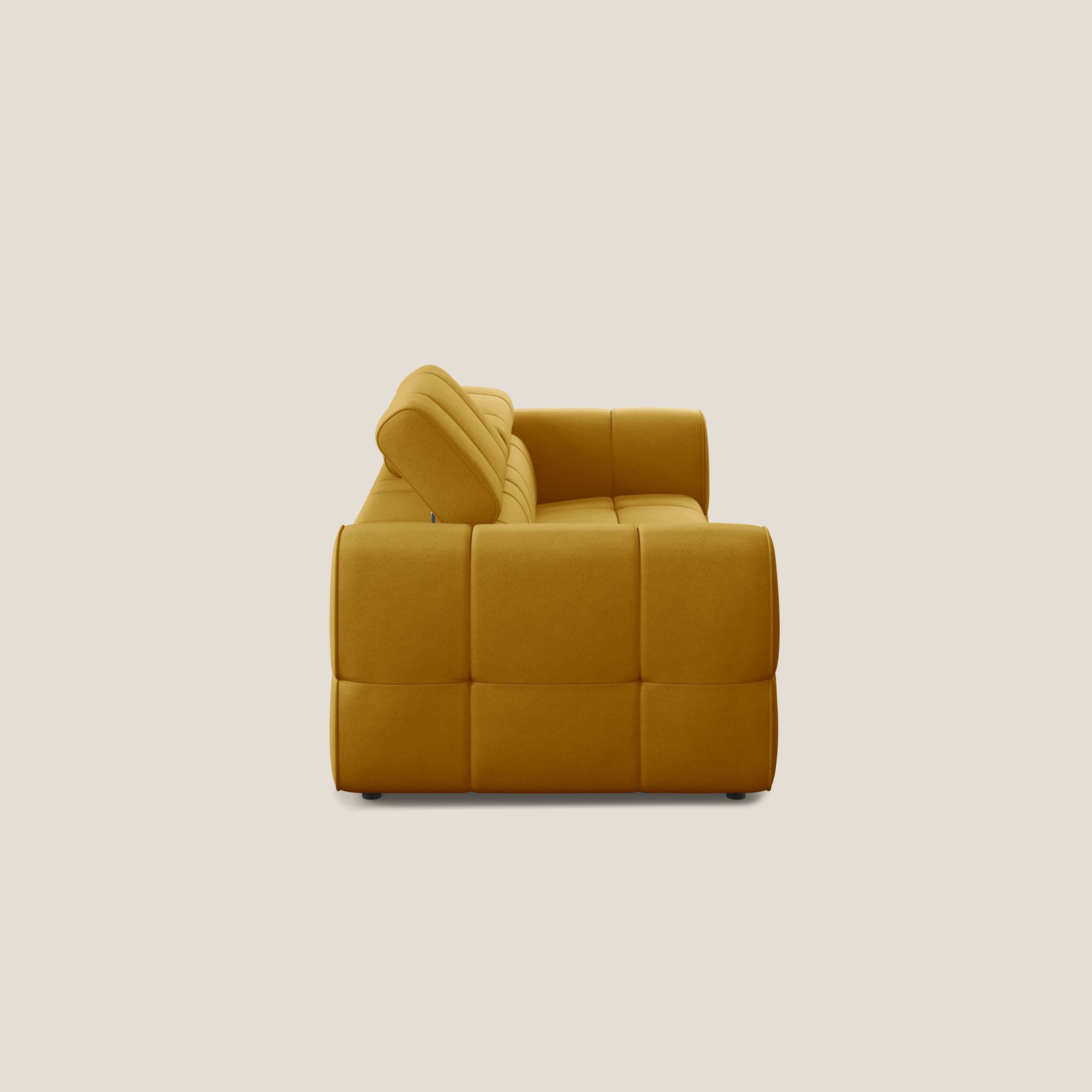 Giotto Divano modulare con opzione relax elettrico in microfibra effetto velluto impermeabile T09 giallo - divani.store