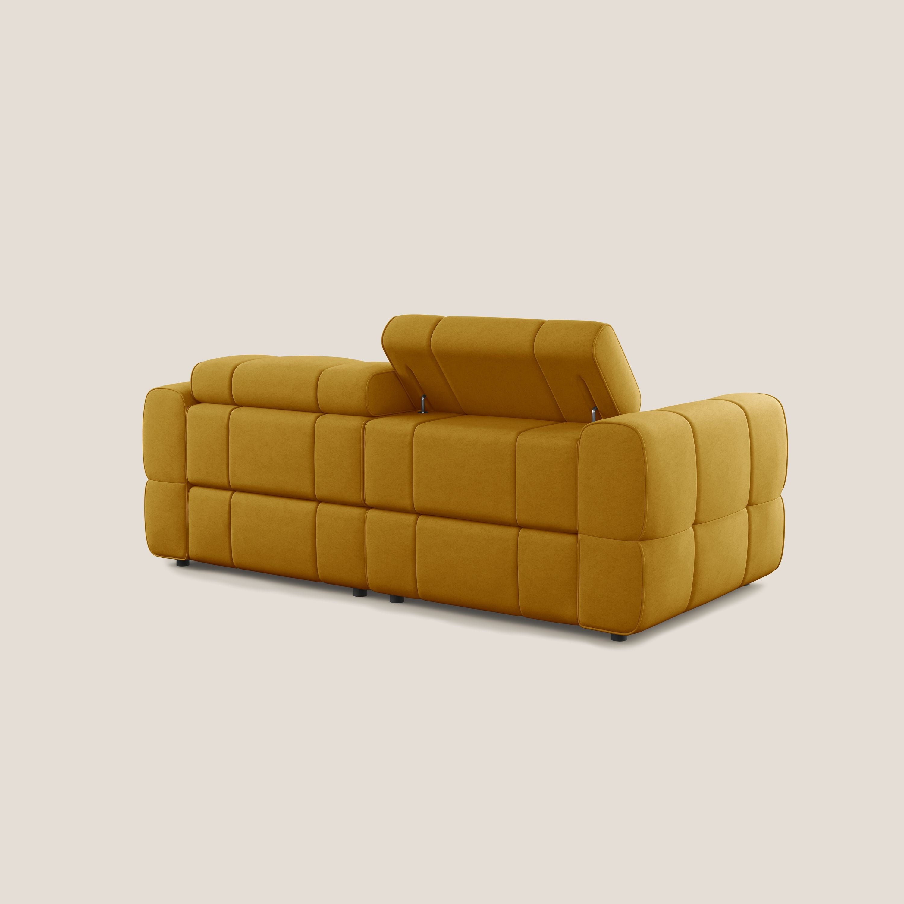 Giotto Divano modulare con opzione relax elettrico in microfibra effetto velluto impermeabile T09 giallo - divani.store